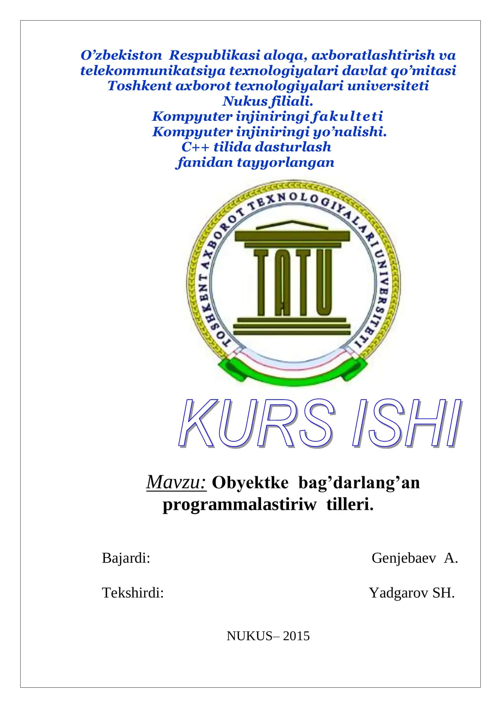 Obyektke bag'darlang'an programmalastiriw tilleri 1
