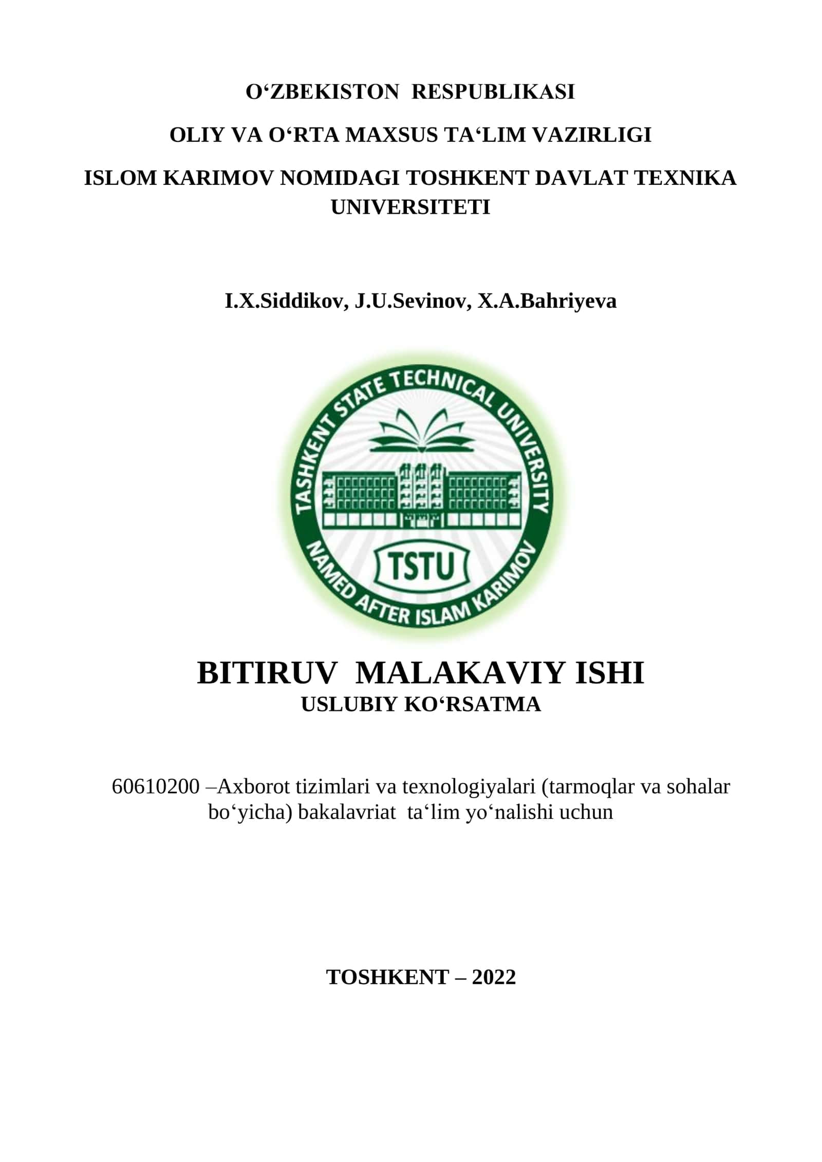 BITIRUV MALAKAVIY ISHI USLUBIY KO'RSATMA 1