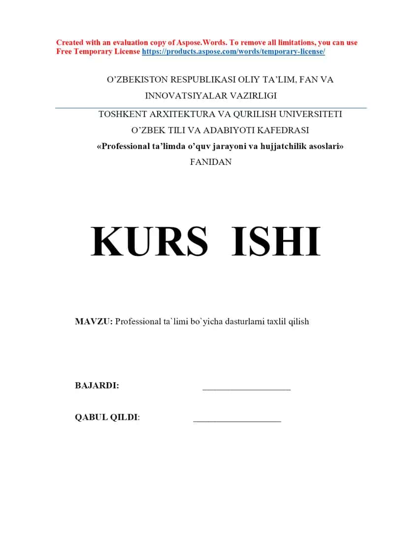 Professional ta`limi bo`yicha dasturlarni taxlil qilish 1