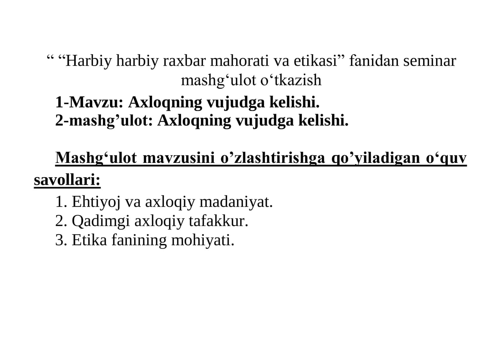 Axloqning vujudga kelishi 1