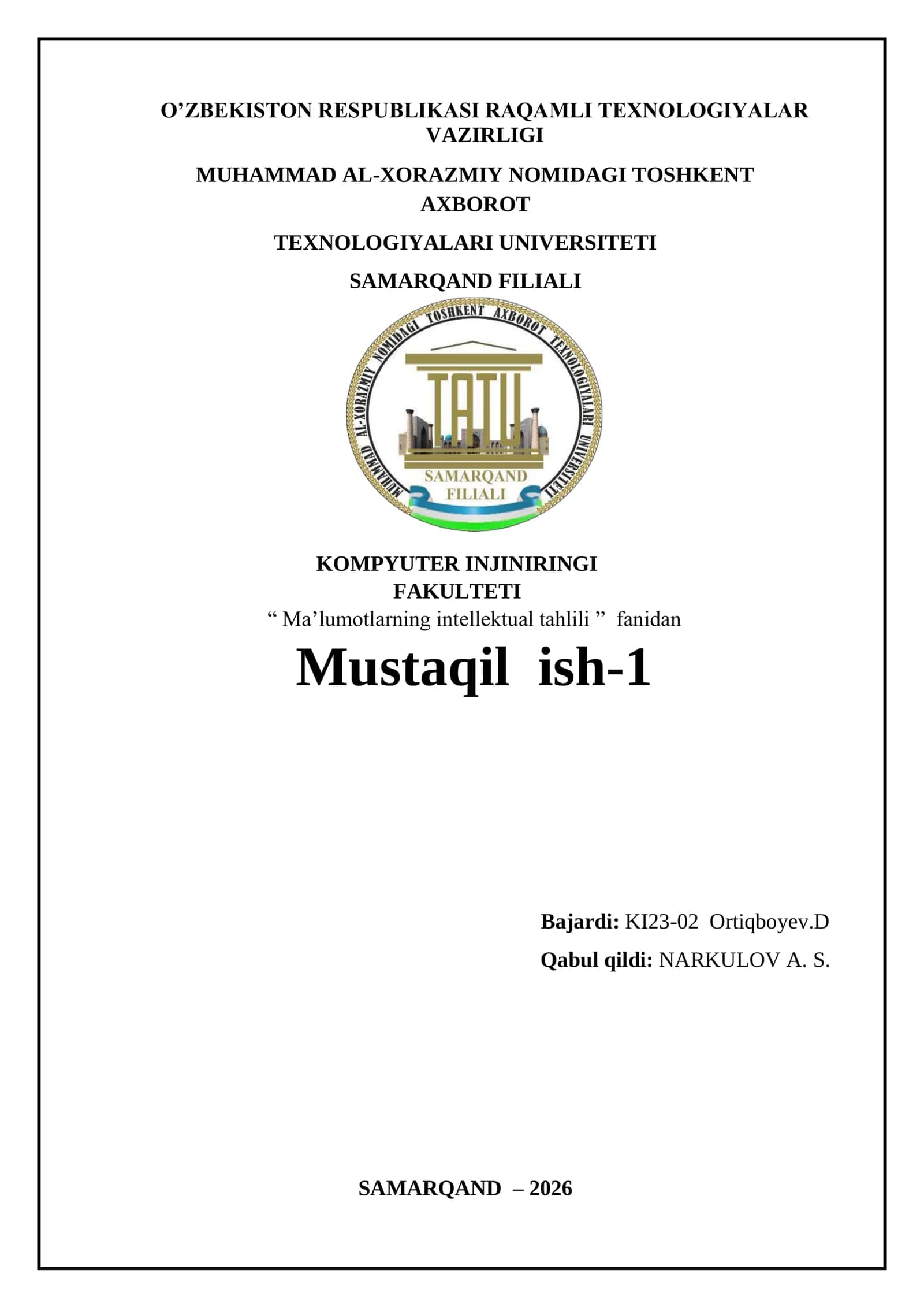 Ma’lumotlarning intellektual tahlili 1