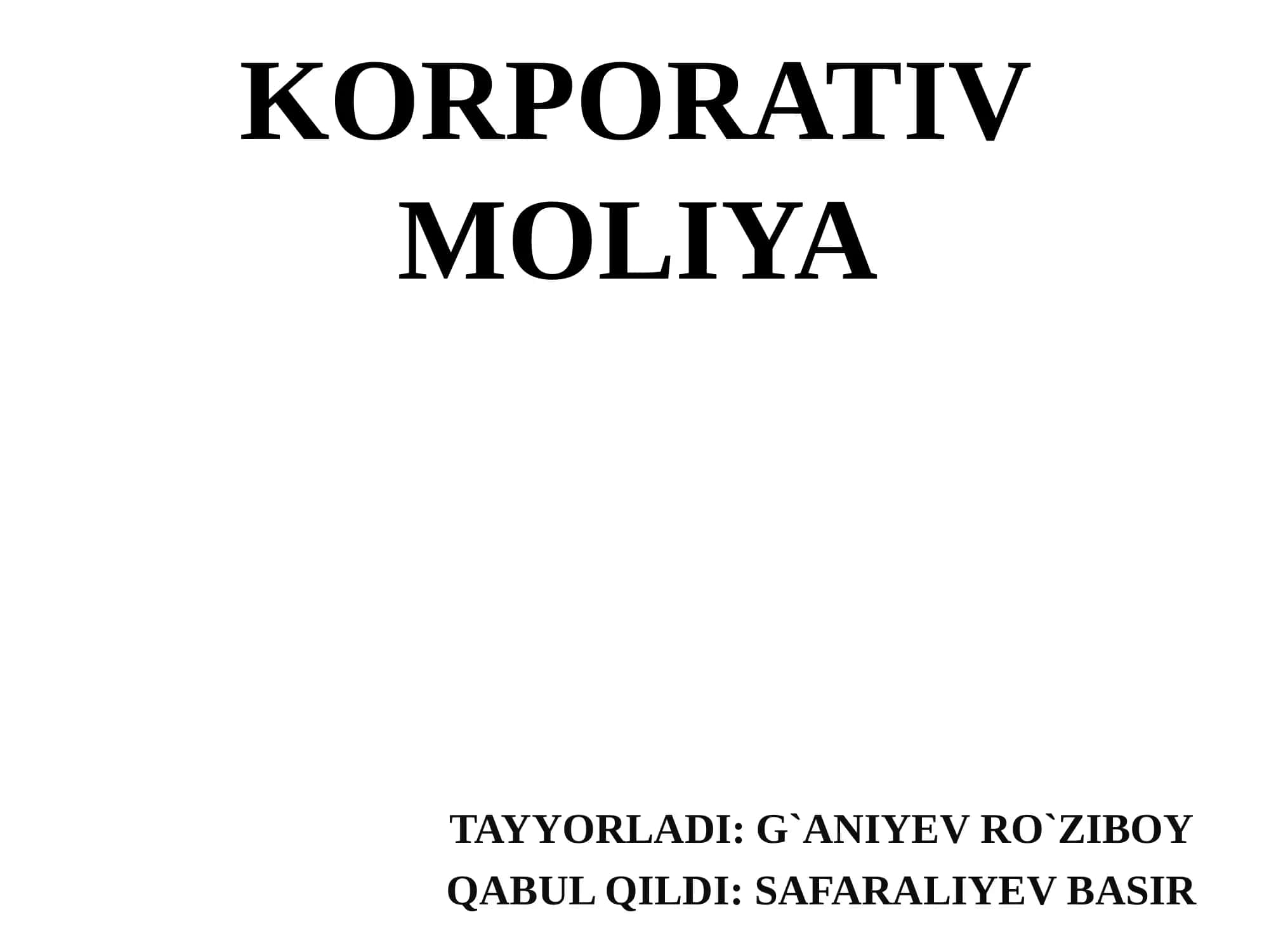 Moliya Bozorida Korporativ Moliya 1