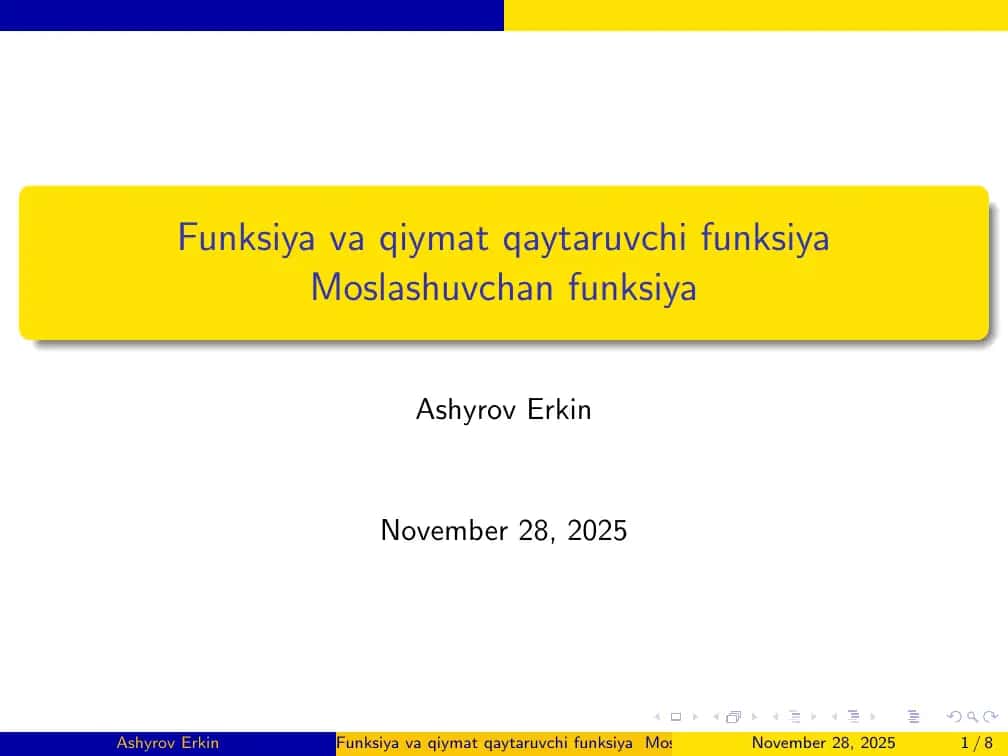 Funksiya va qiymat qaytaruvchi funksiya 1