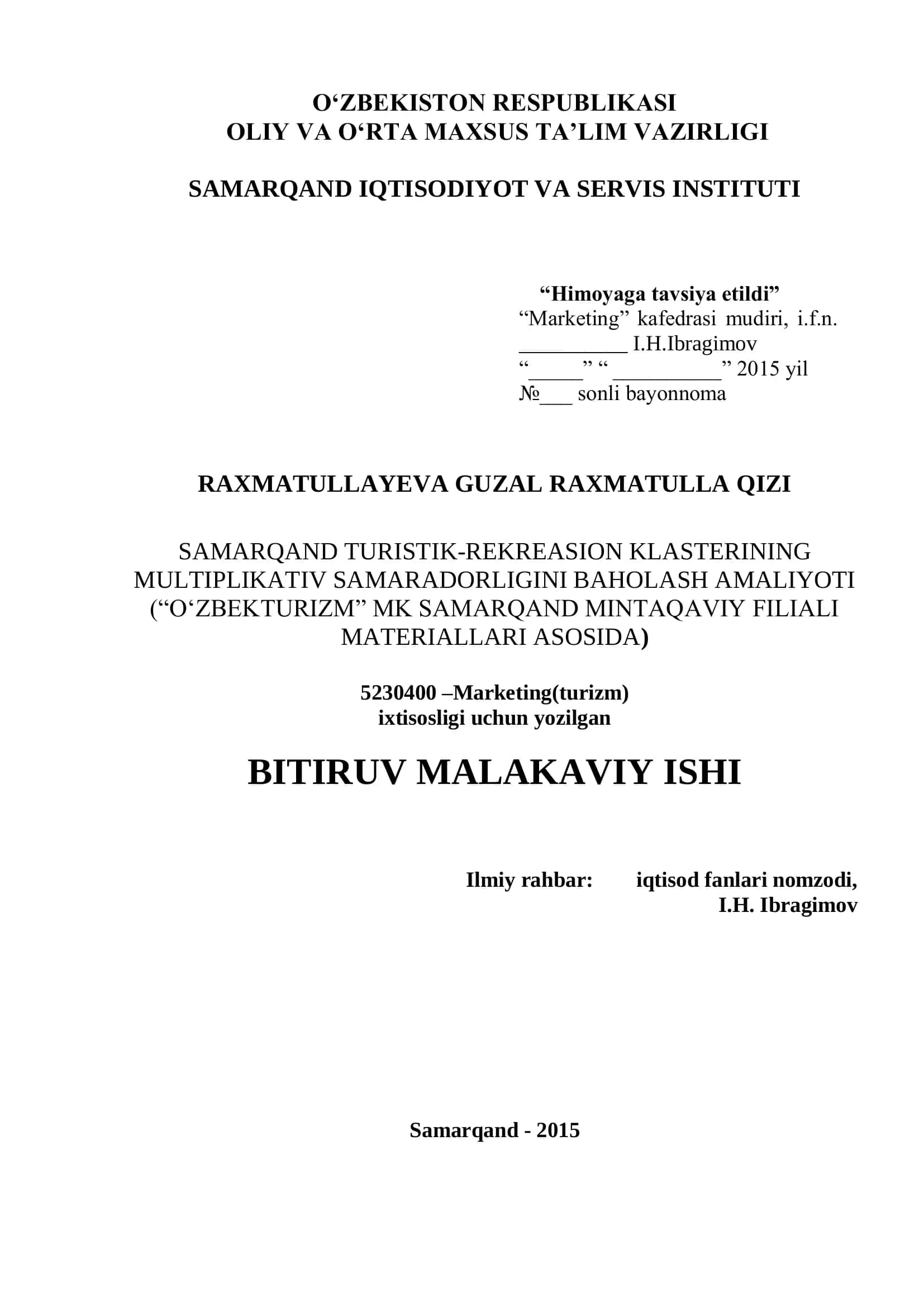 MULTIPLIKATIV SAMARADORLIGINI BAHOLASH AMALIYOTI 1