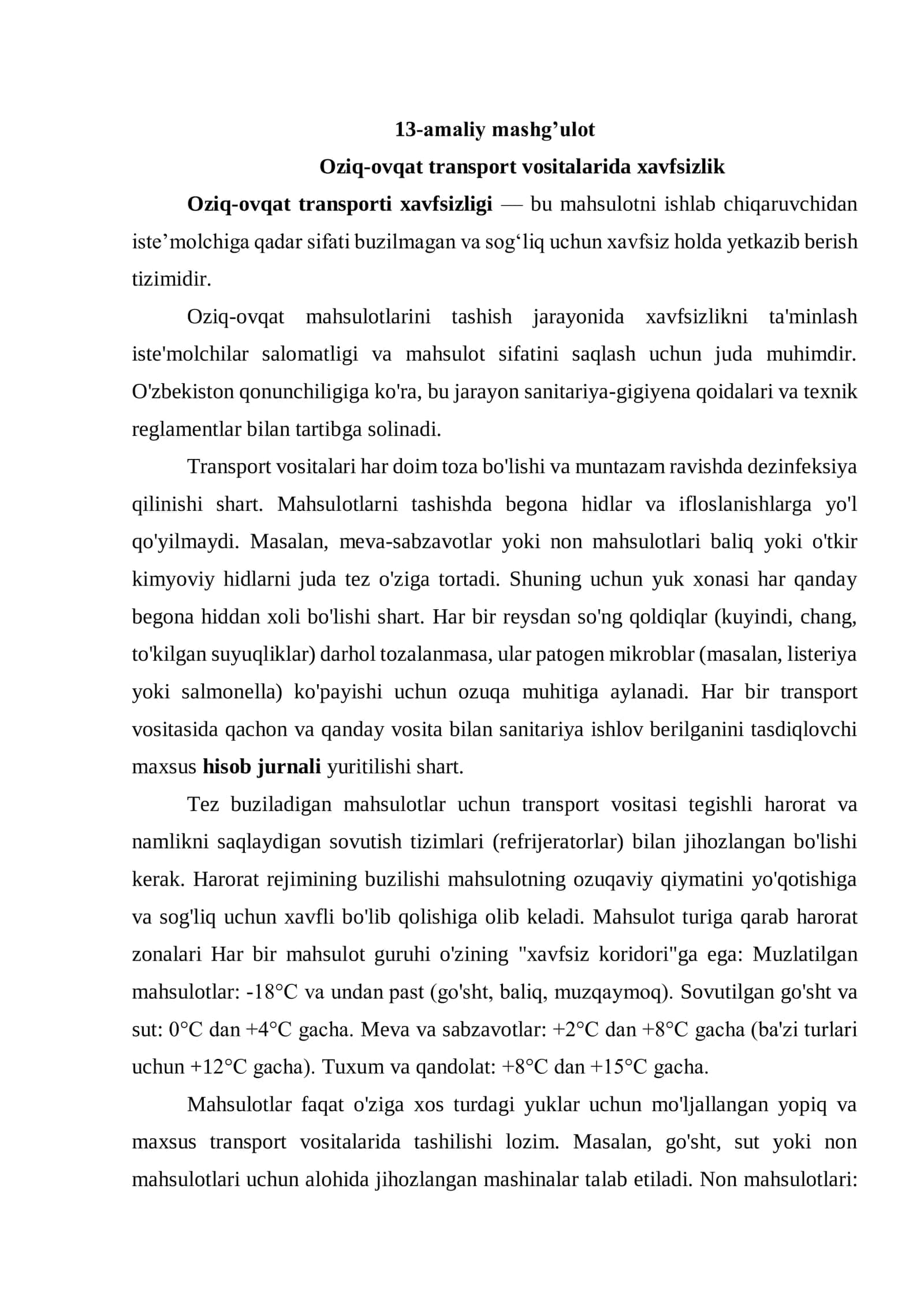 Oziq-ovqat transporti xavfsizligi 1