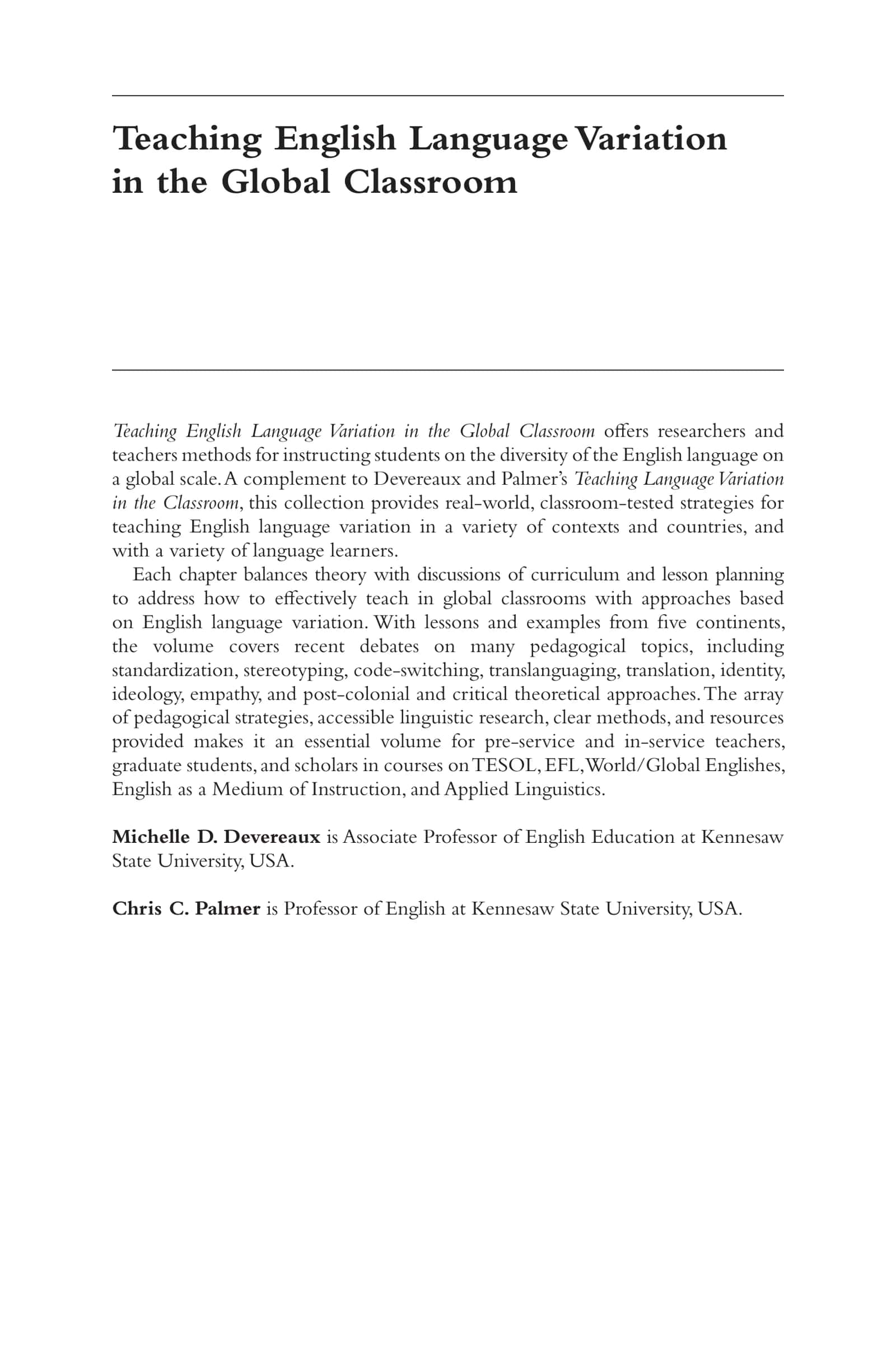 Teaching English Language Variation in the Global Classroom 1