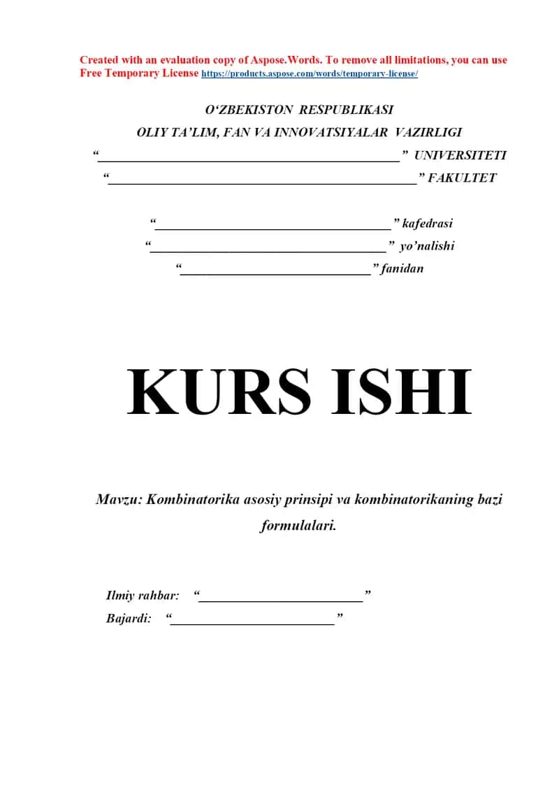 Kombinatorika asosiy prinsipi va kombinatorikaning bazi formulalari. 1