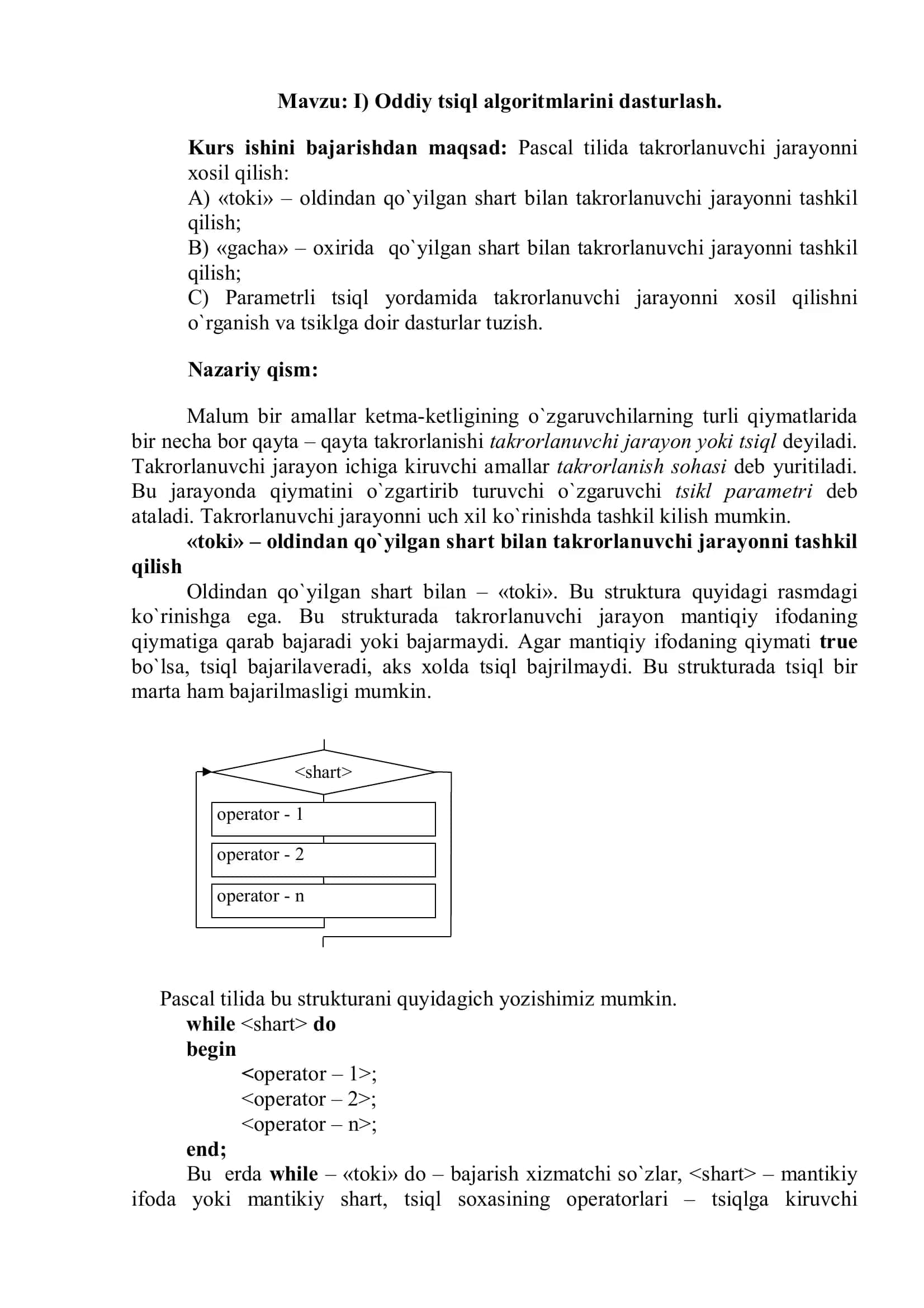 Оddiy tsiql algоritmlarini dasturlash 1