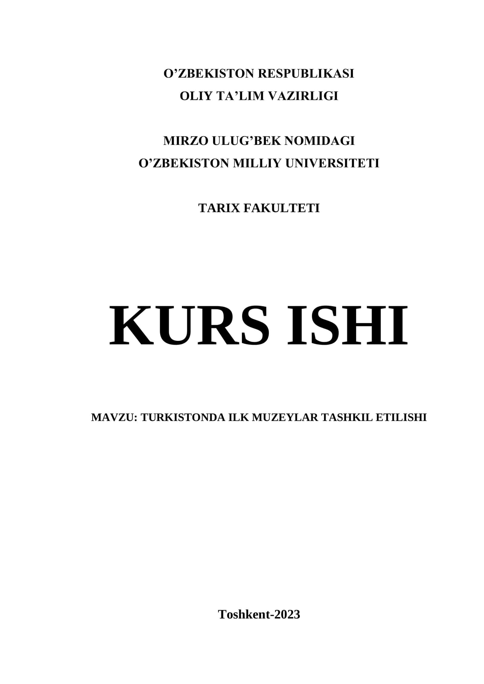 TURKISTONDA ILK MUZEYLAR TASHKIL ETILISHI 1
