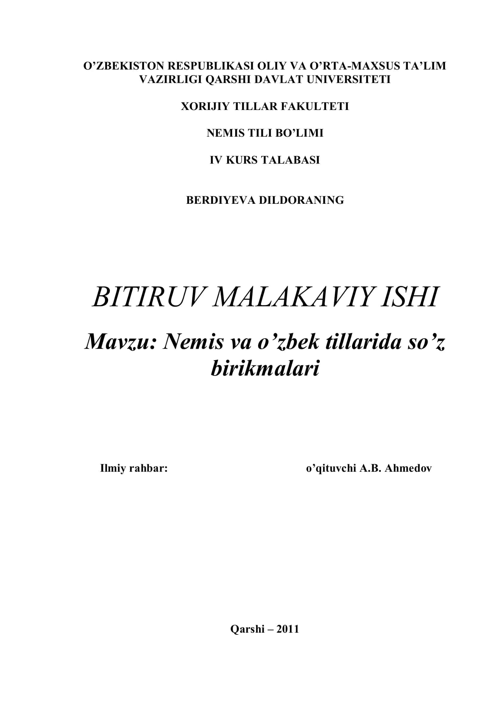 Nemis va o’zbek tillarida so’z birikmalari 1