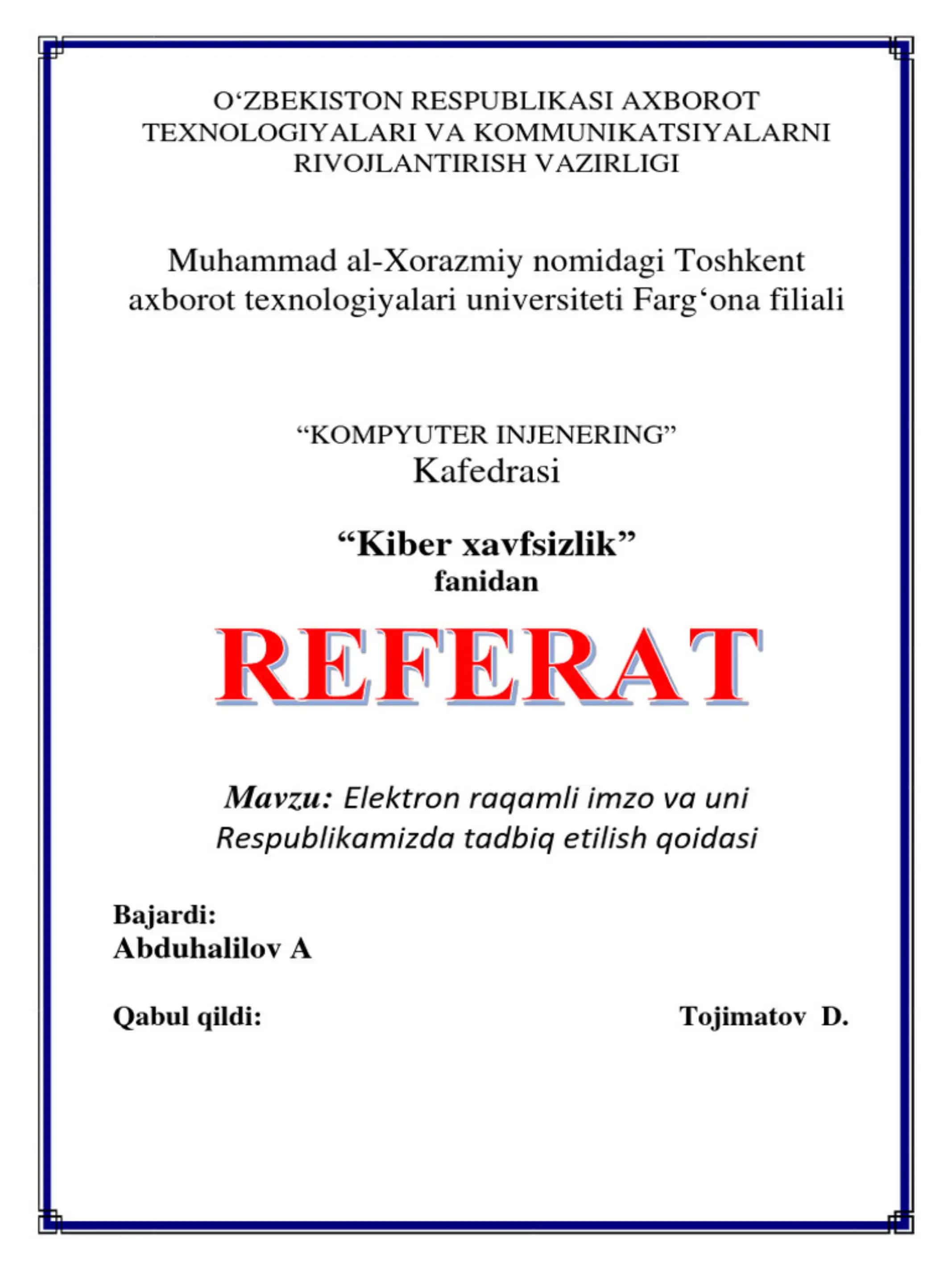 Kiberxavfsizlik haqida referat 1