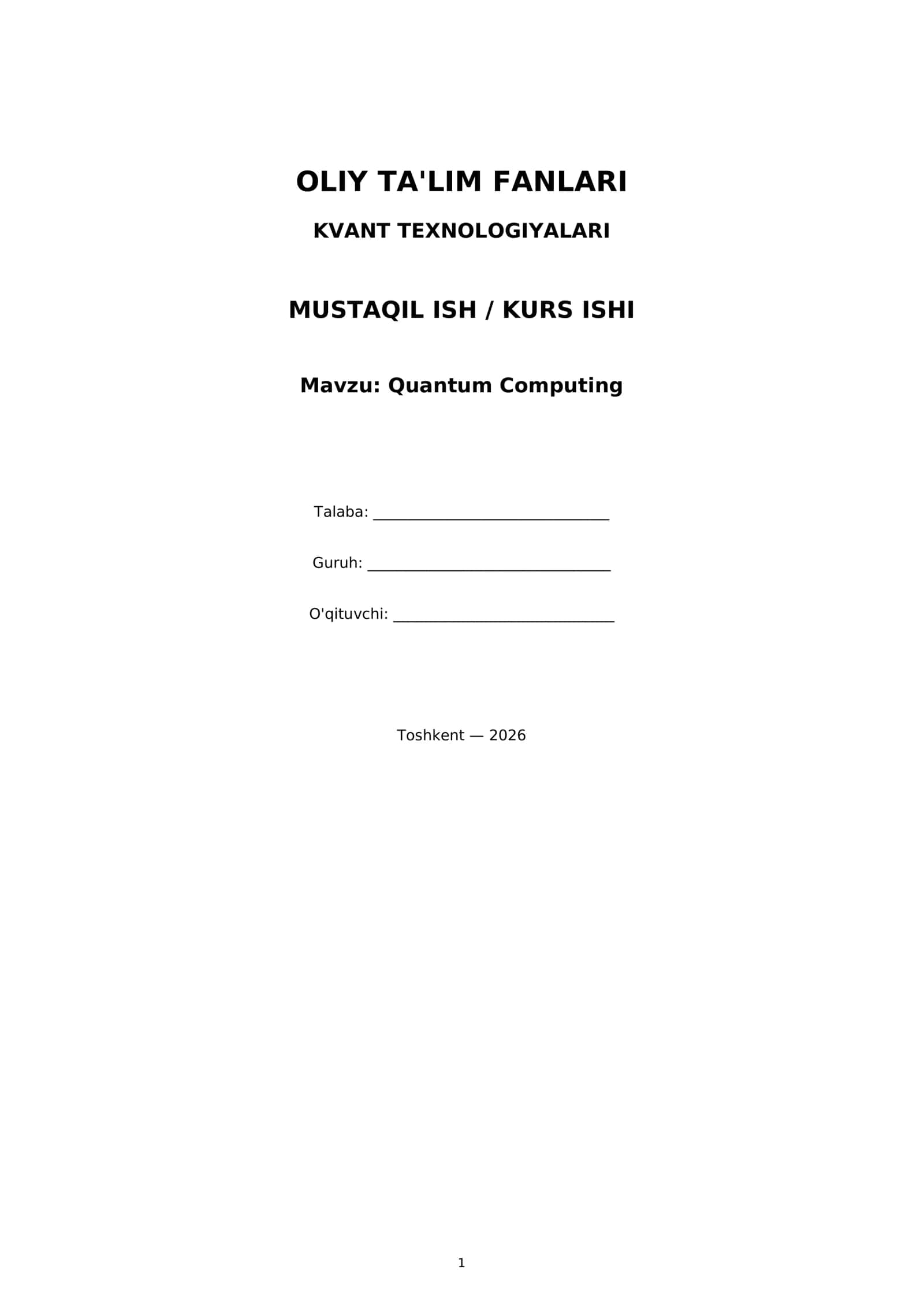 Quantum Computing 1