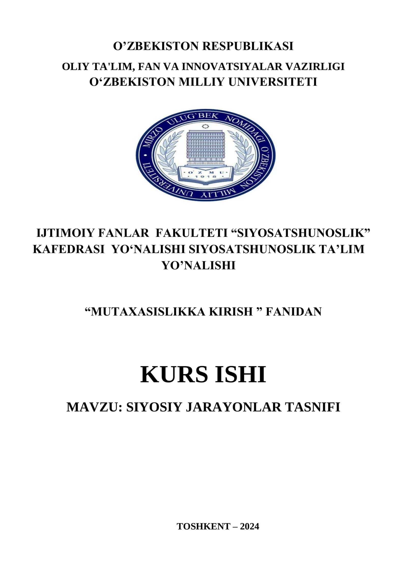 SIYOSIY JARAYONLAR TASNIFI 1