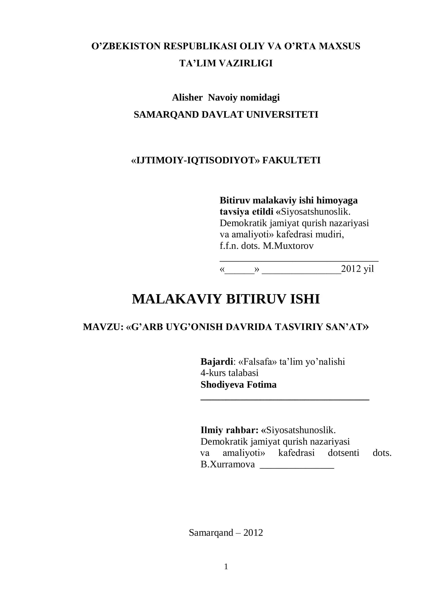 G’arb Uyg’onish davrida Tasviriy San'at 1