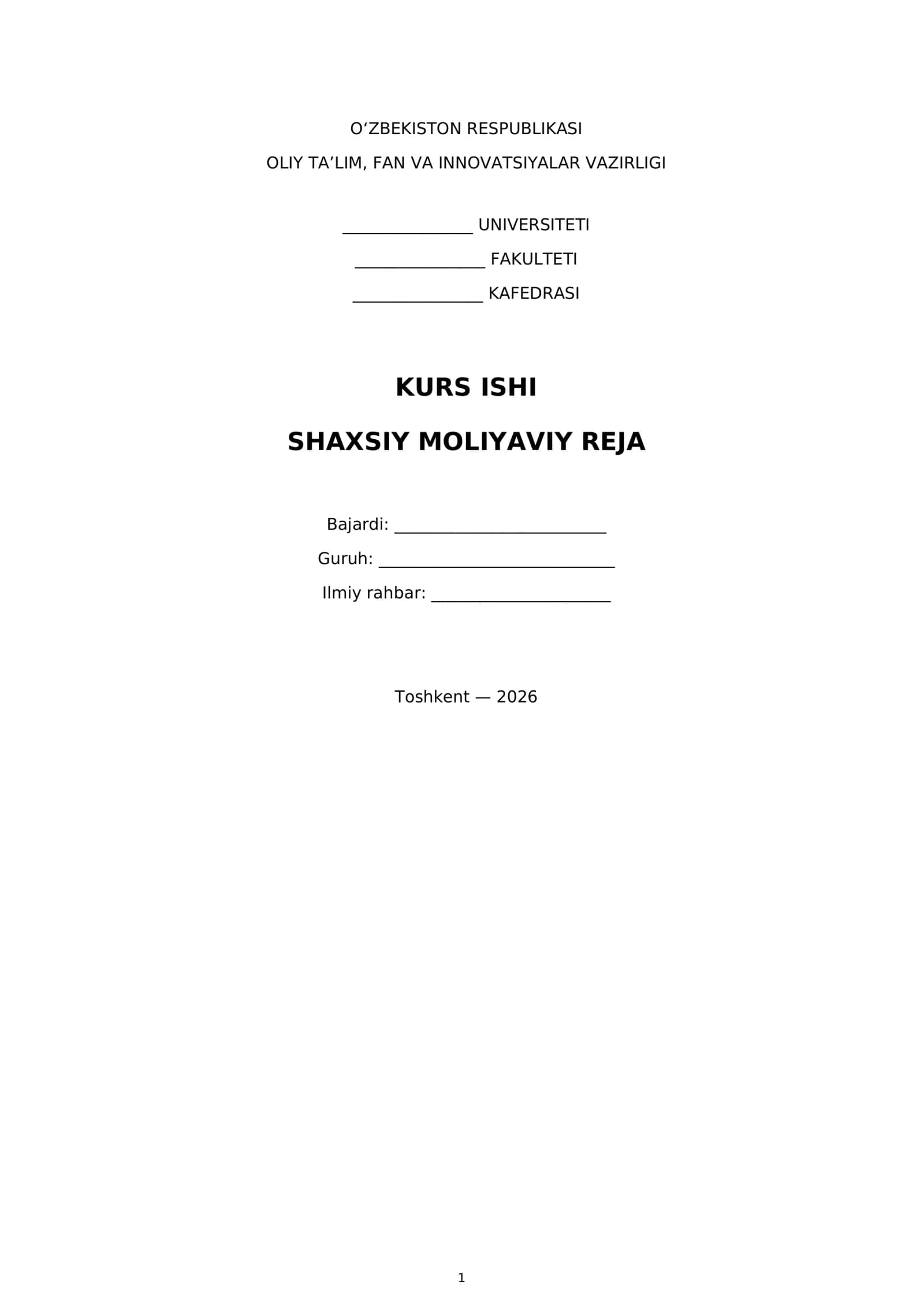 Shaxsiy moliyaviy reja 1