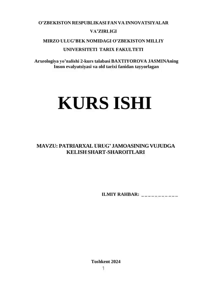 PATRIARXAL URUG’ JAMOASINING VUJUDGA KELISH SHART-SHAROITLARI