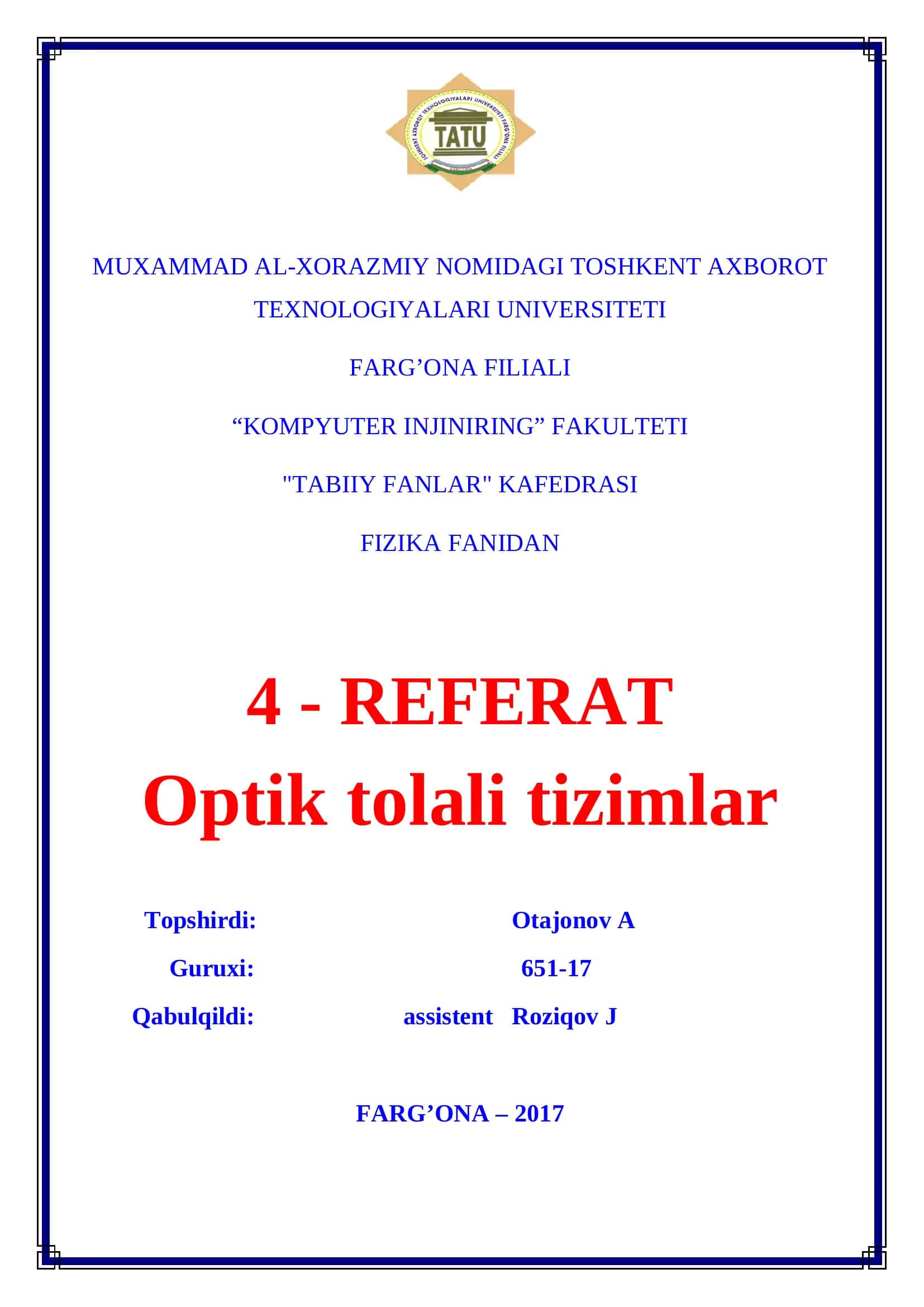 Optik tolali tizimlar 1