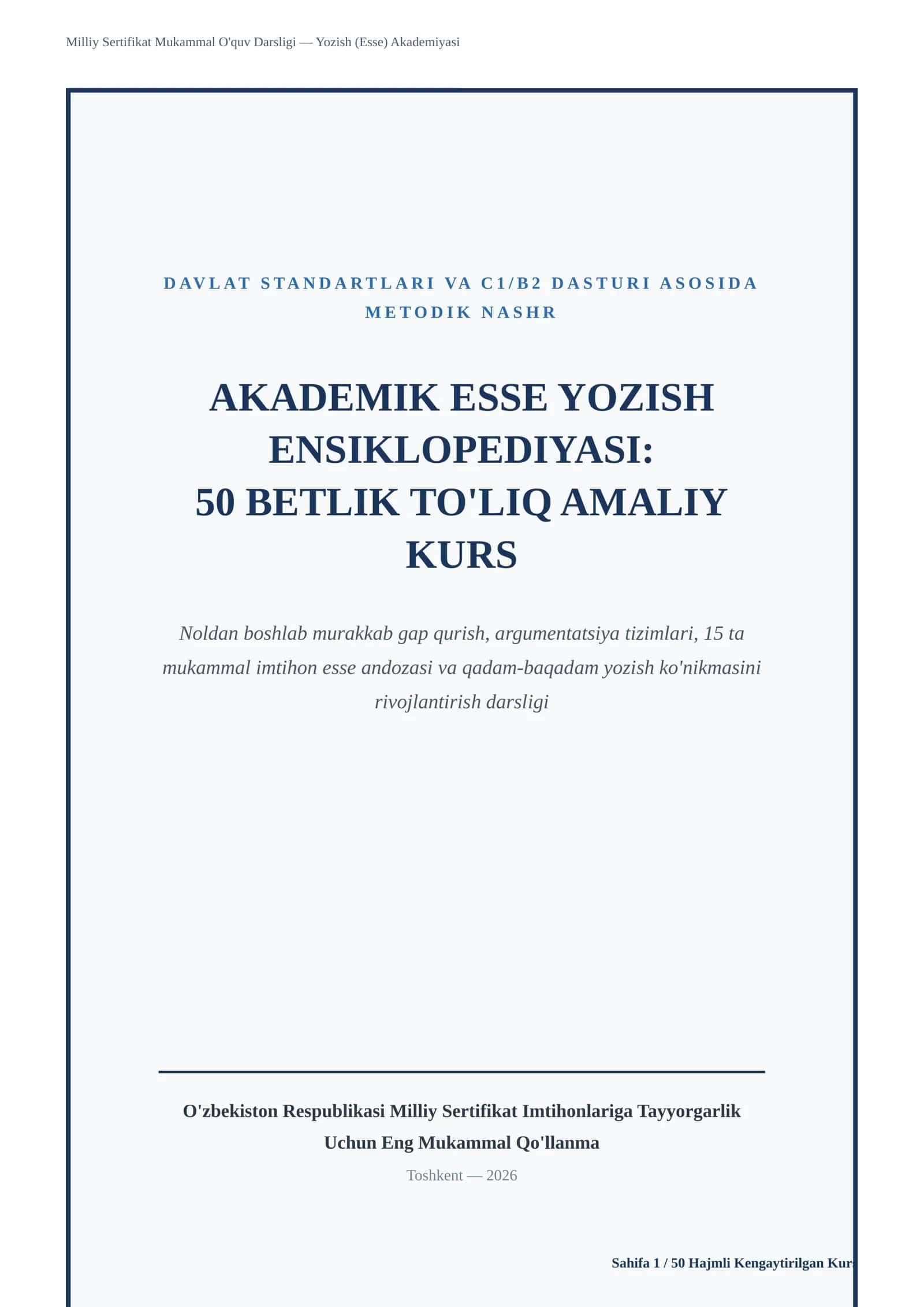 Esse yozishni mukammal oʻrganish 0 dan namunalar bilan 1