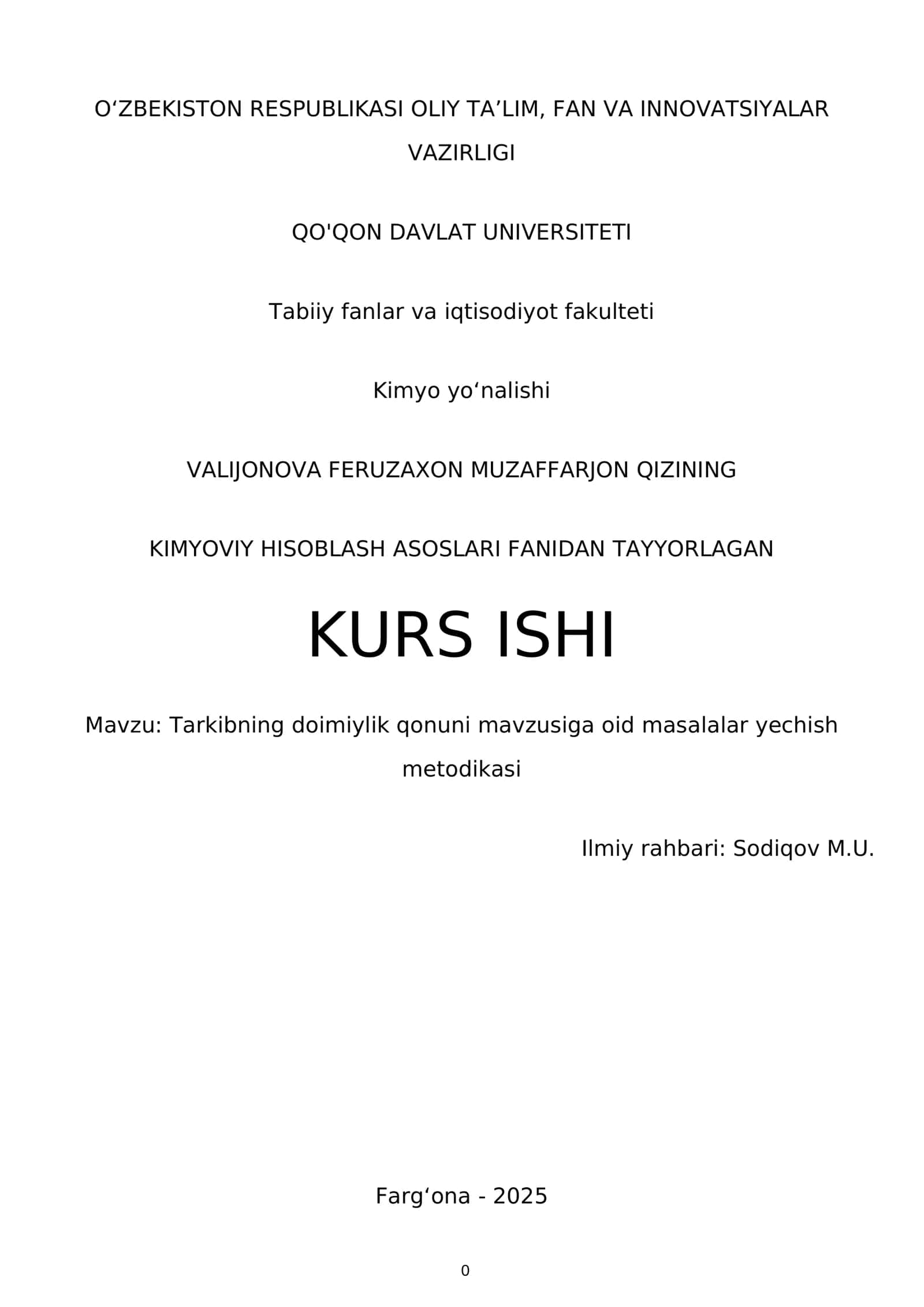 Kimyoviy Hisoblash Asoslari Kurs Ishi 1
