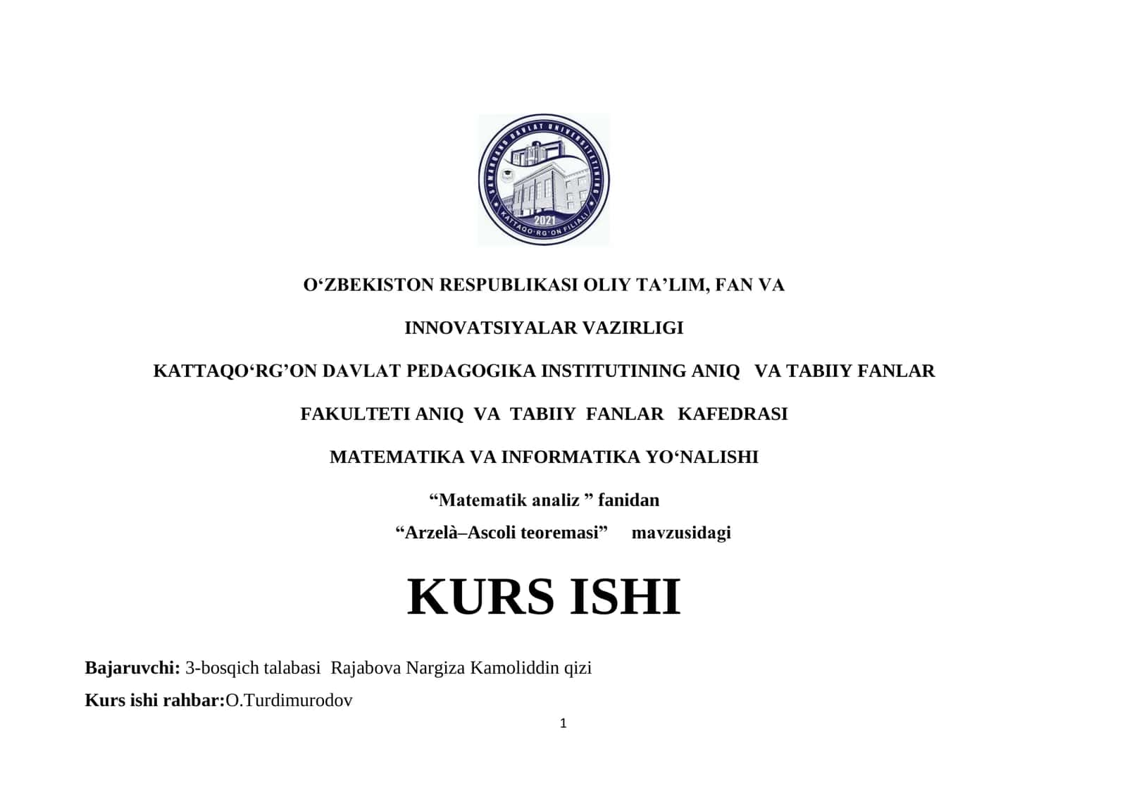 Arzelà–Ascoli teoremasi KURS ISHI 1