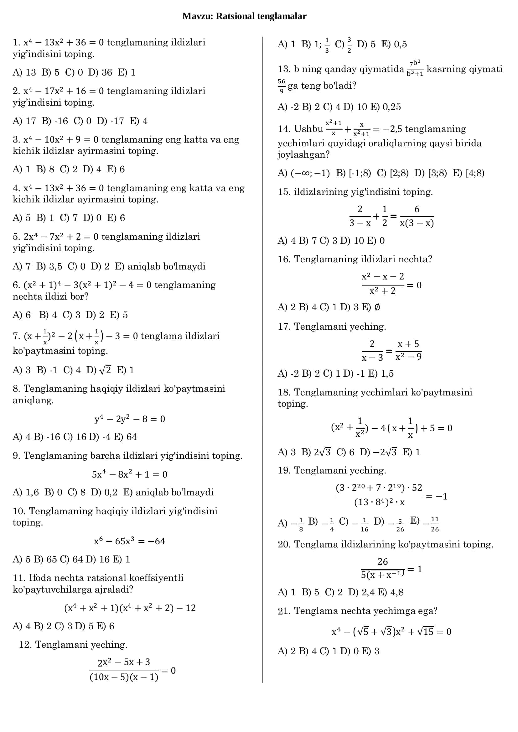 Ratsional tenglamalar 1