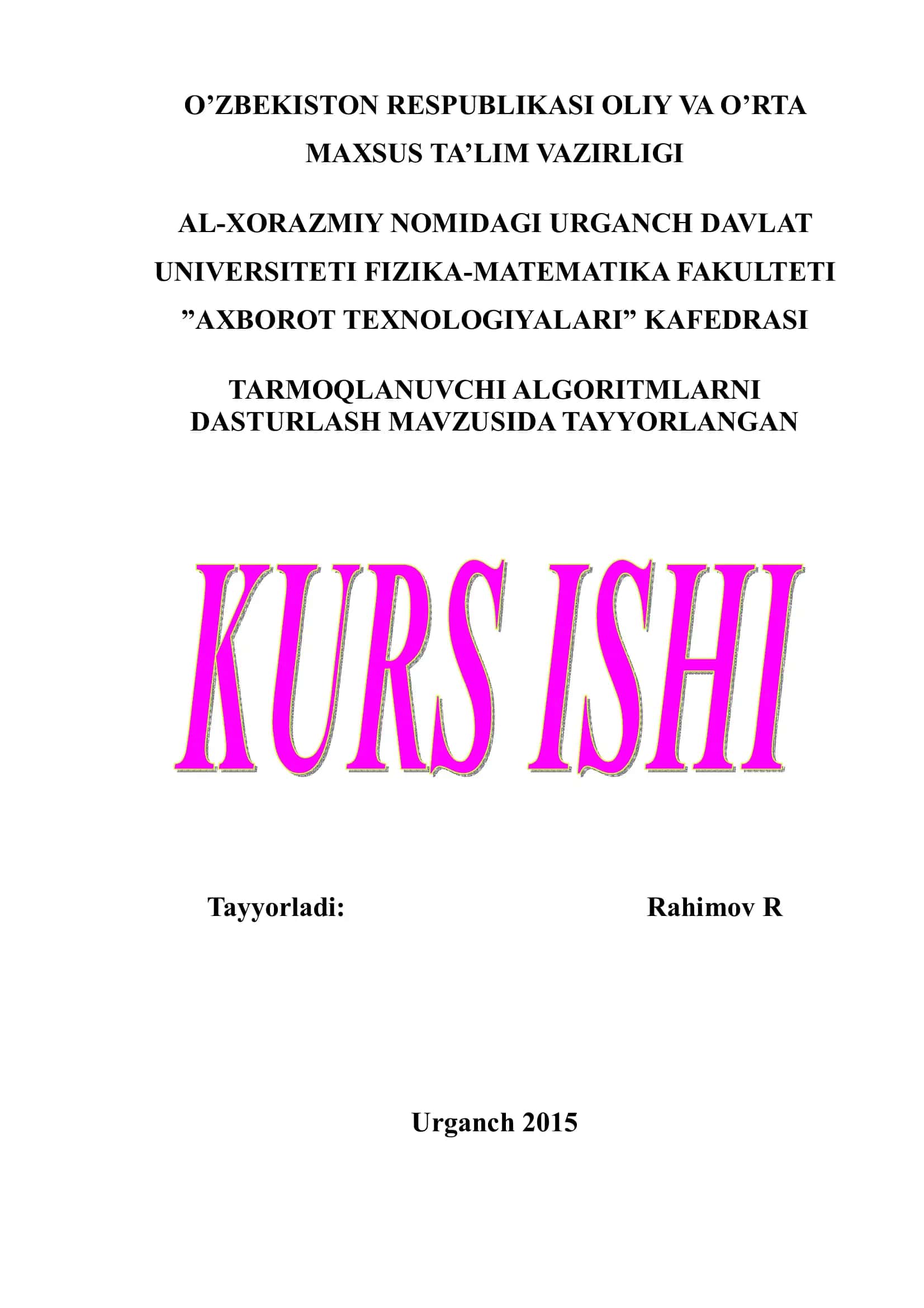 Tarmoqlanuvchi algoritmni dasturlash 1