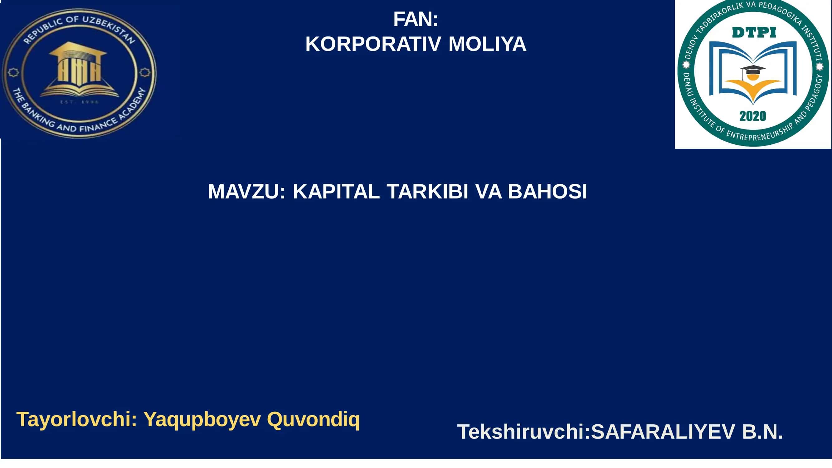 Kapital Tarkibi va Bahosi 1