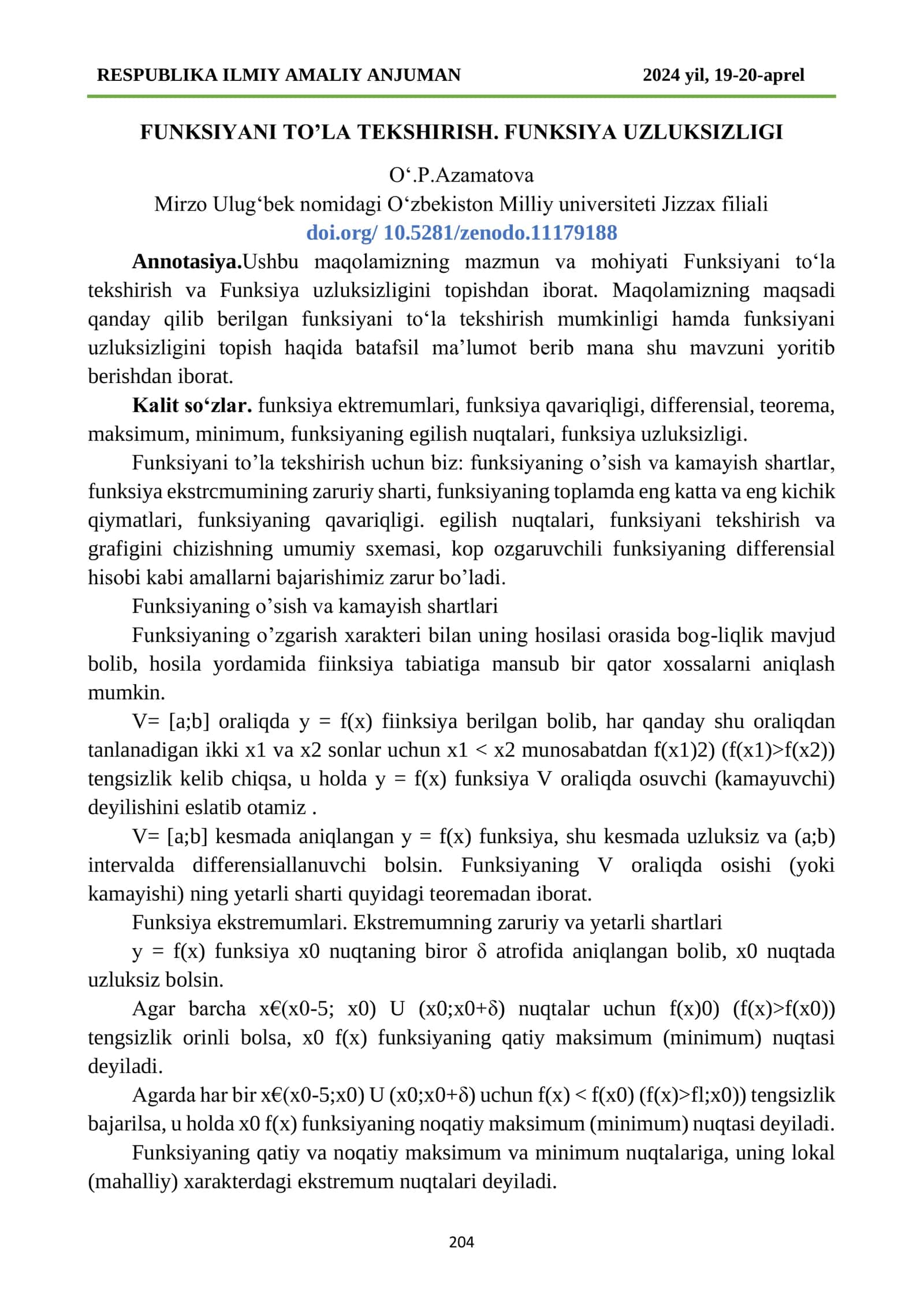 FUNKSIYANI TO’LA TEKSHIRISH. FUNKSIYA UZLUKSIZLIGI 1