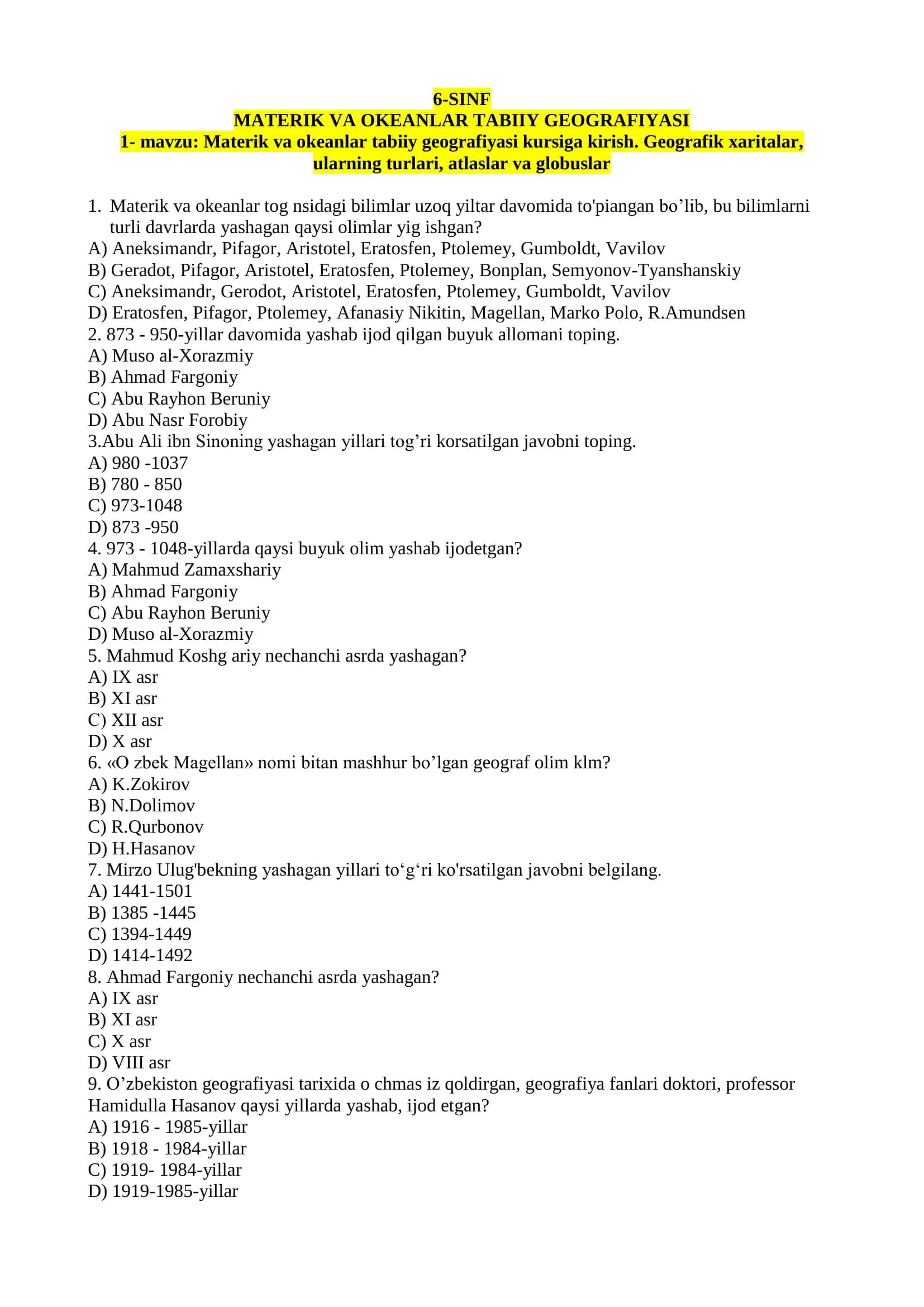 MATERIK VA OKEANLAR TABIIY GEOGRAFIYASI 1