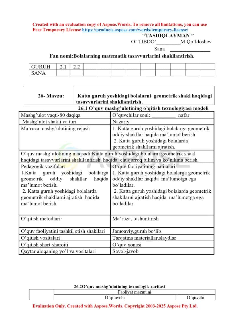 Bolalarning matematik tasavvurlarini shakllantirish 1