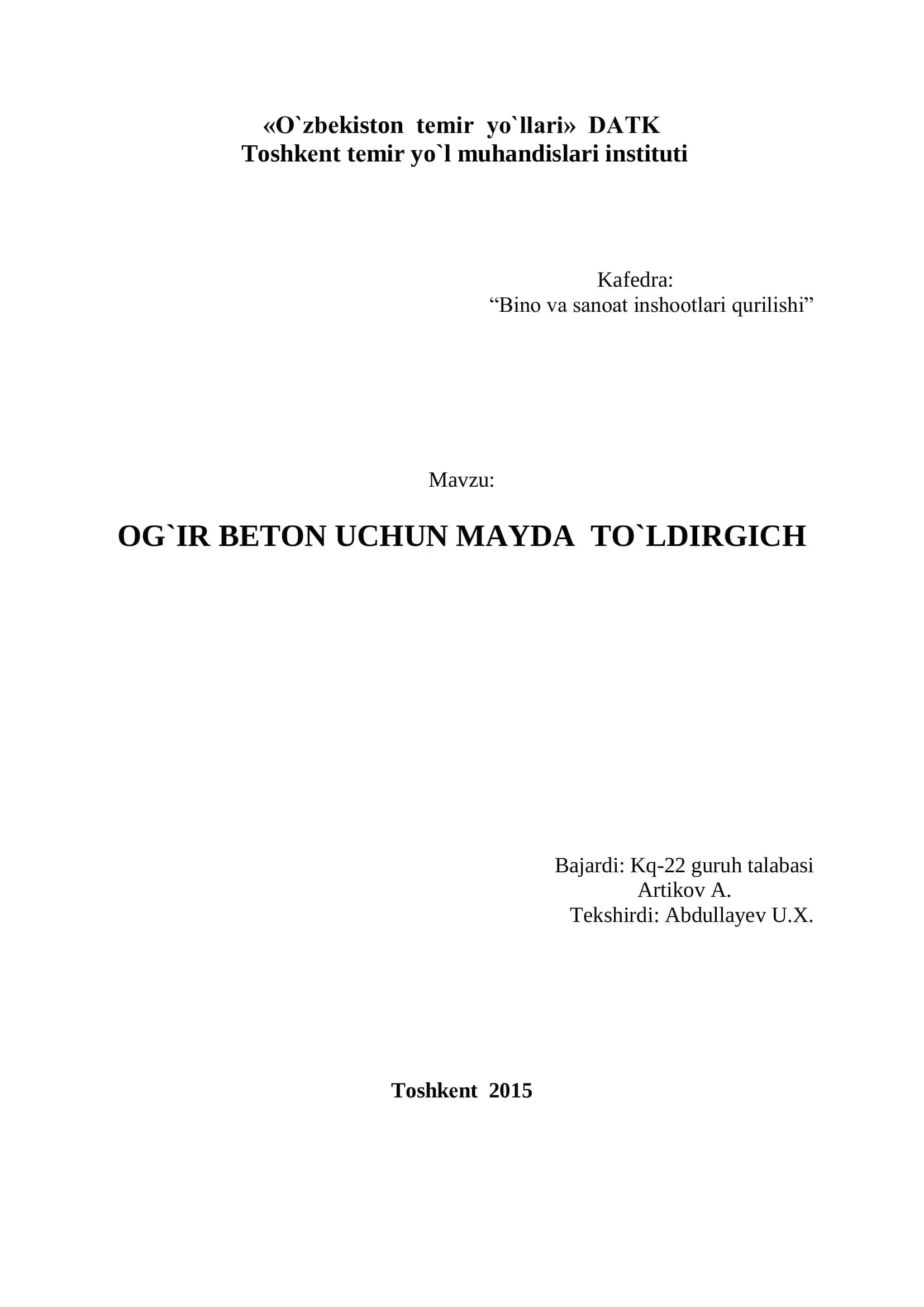 OG`IR BETON UCHUN MAYDA TO`LDIRGICH 1