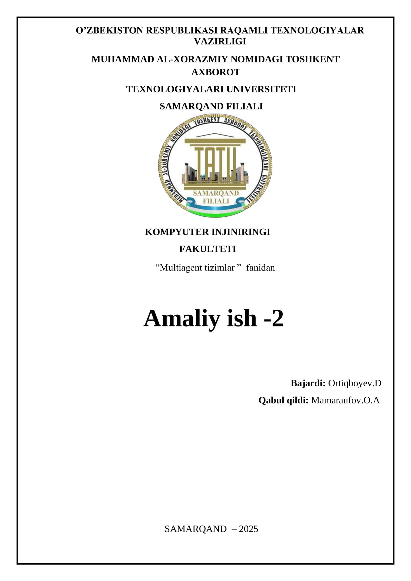 Multiagent tizimlar 1