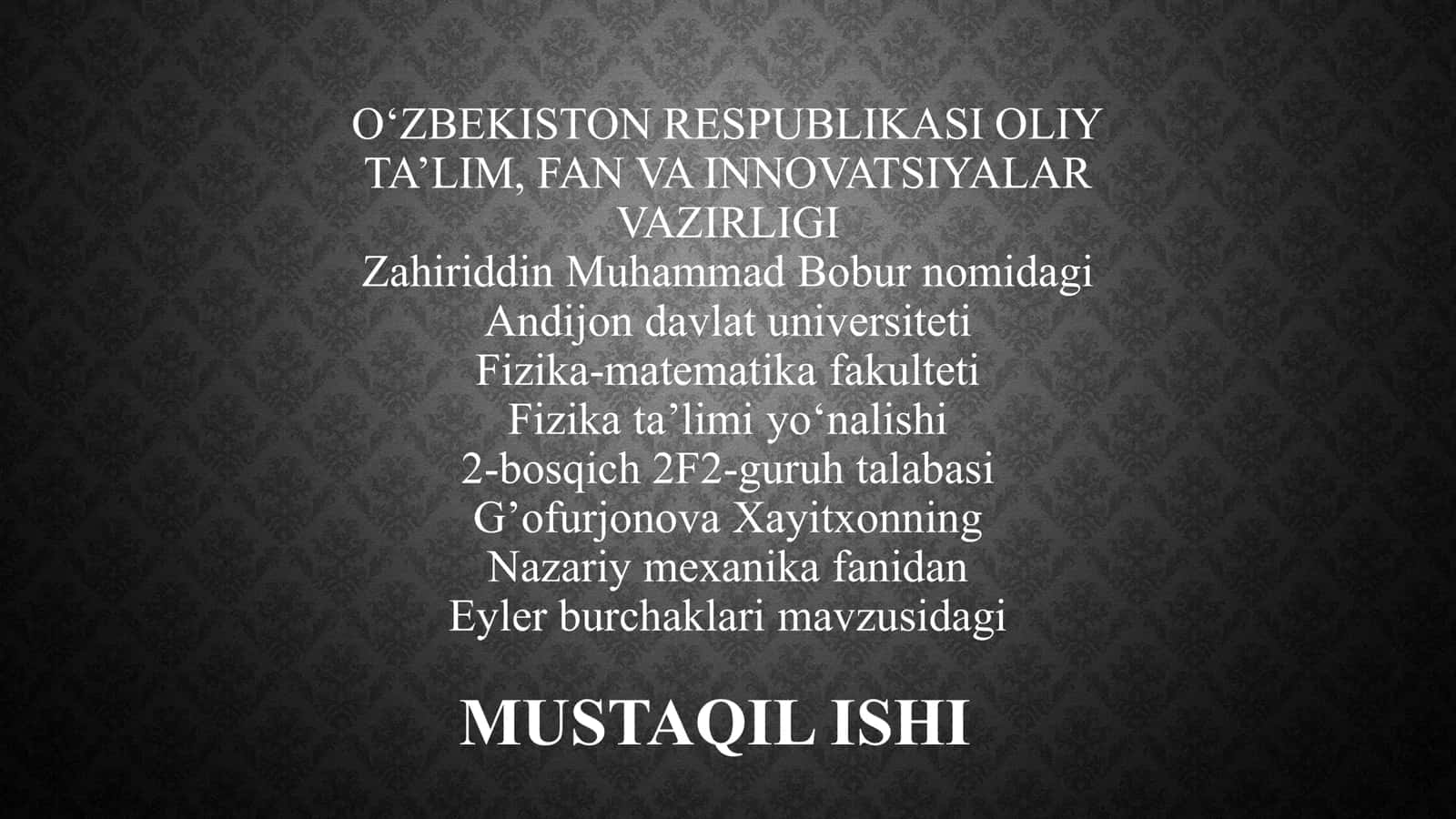 Eyler burchaklari mavzusidagi mustaqil ish 1