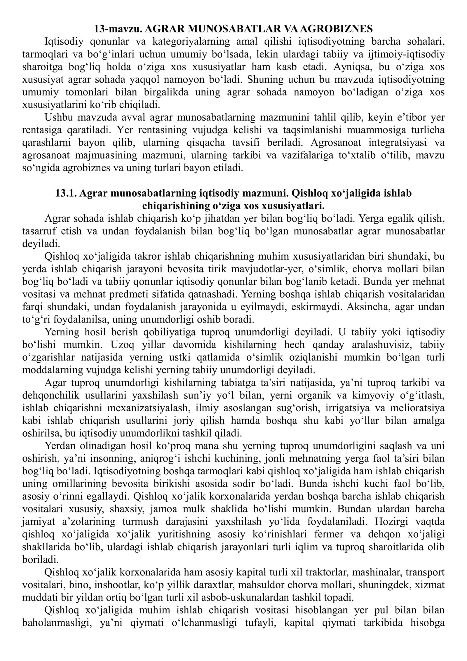 AGRAR MUNOSABATLAR VA AGROBIZNES 1