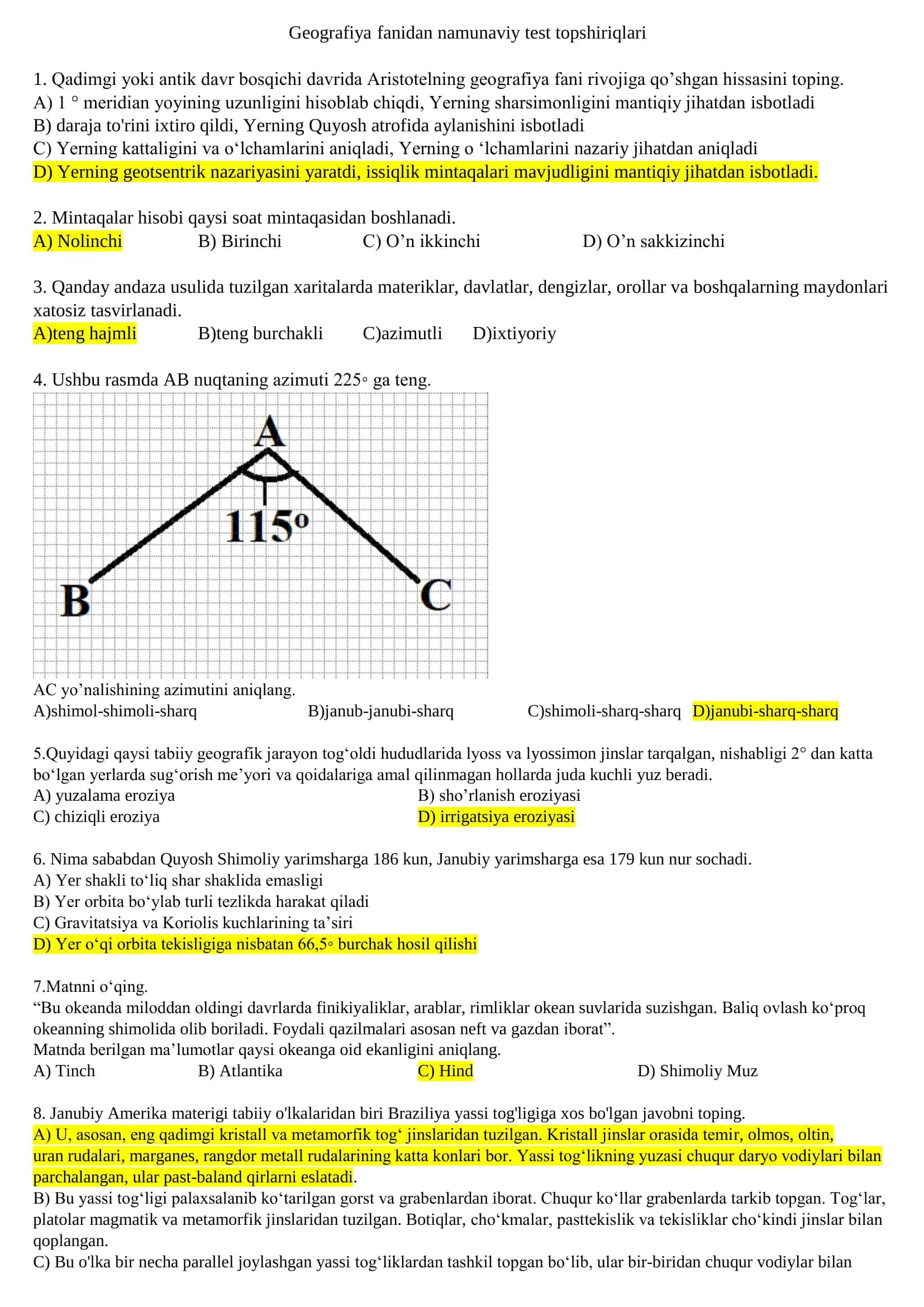 Geografiya fanidan namunaviy test topshiriqlari 1