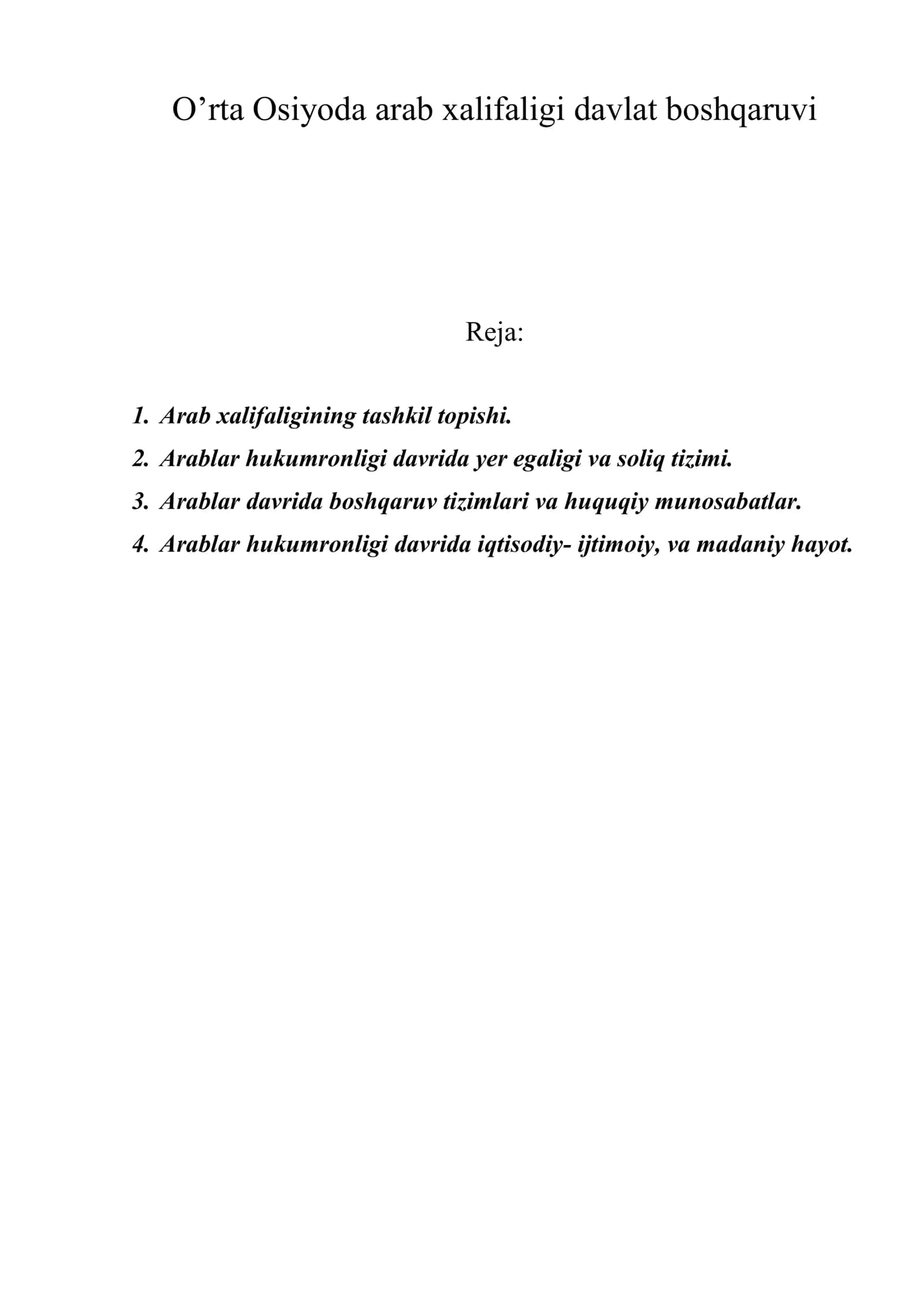 O’rta Osiyoda arab xalifaligi davlat boshqaruvi 1