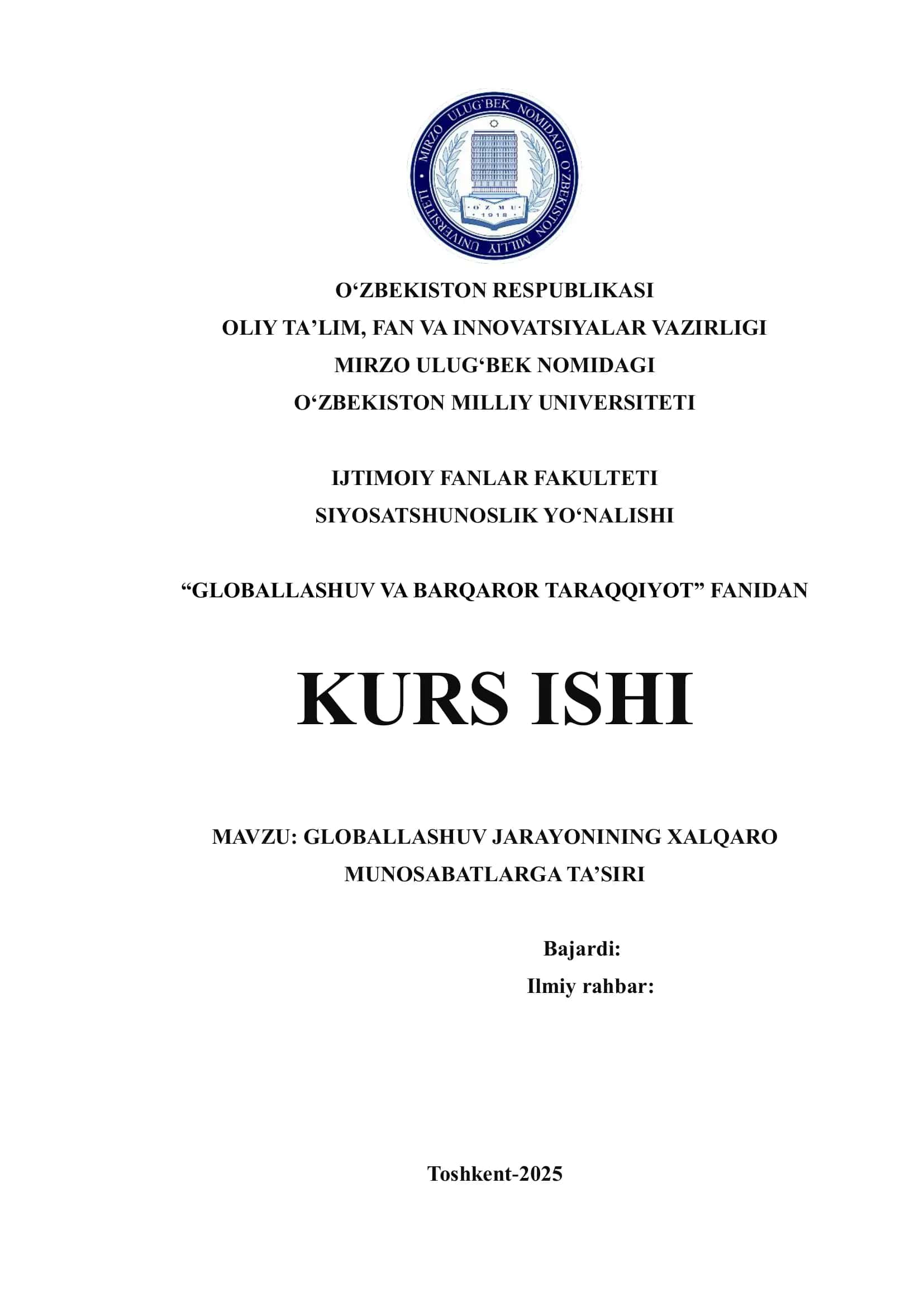 GLOBALLASHUV VA BARQAROR TARAQQIYOT 1