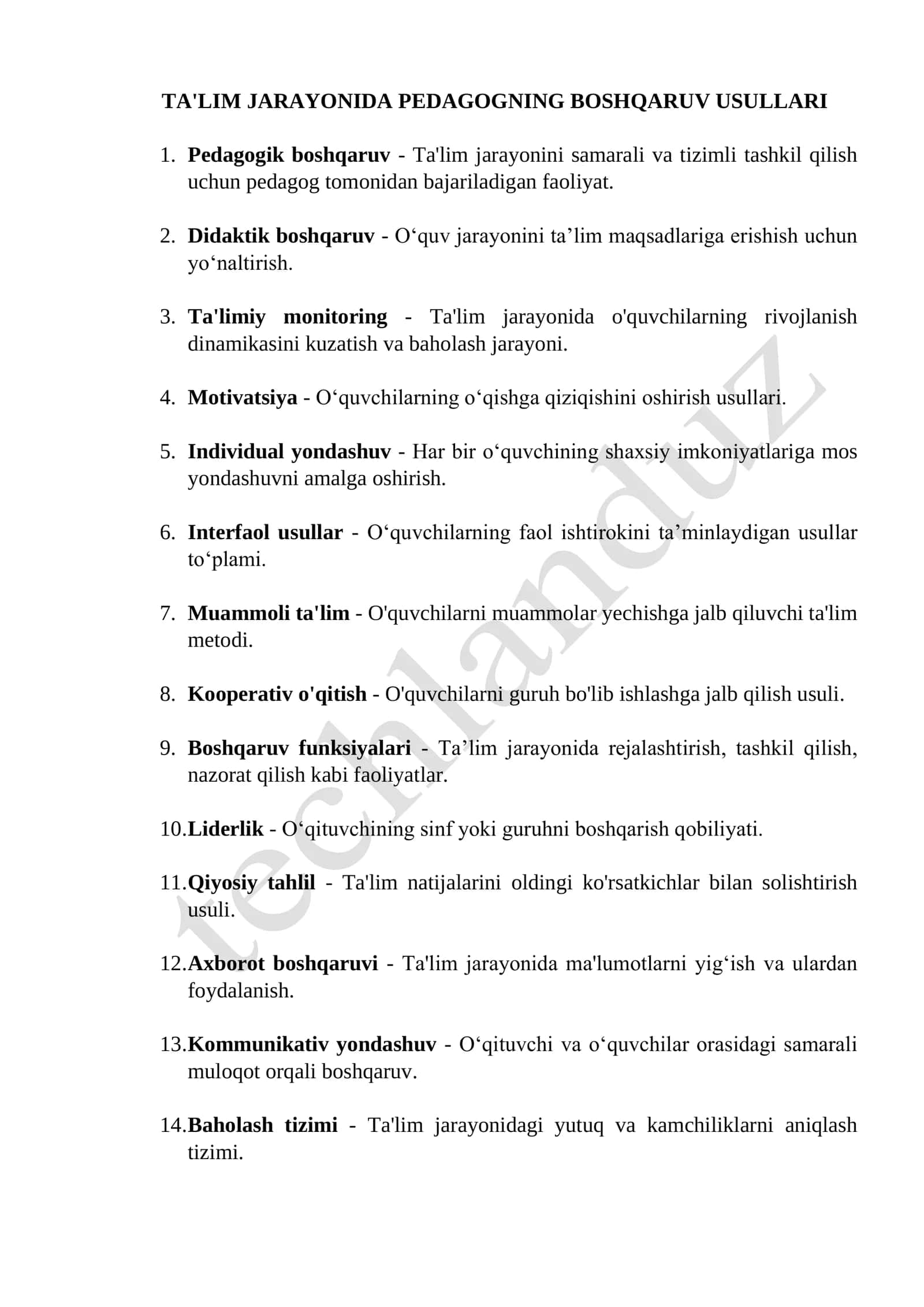 Ta'LIM JARAYONIDA PEDAGOGNING BOSHQARUV USULLARI 1