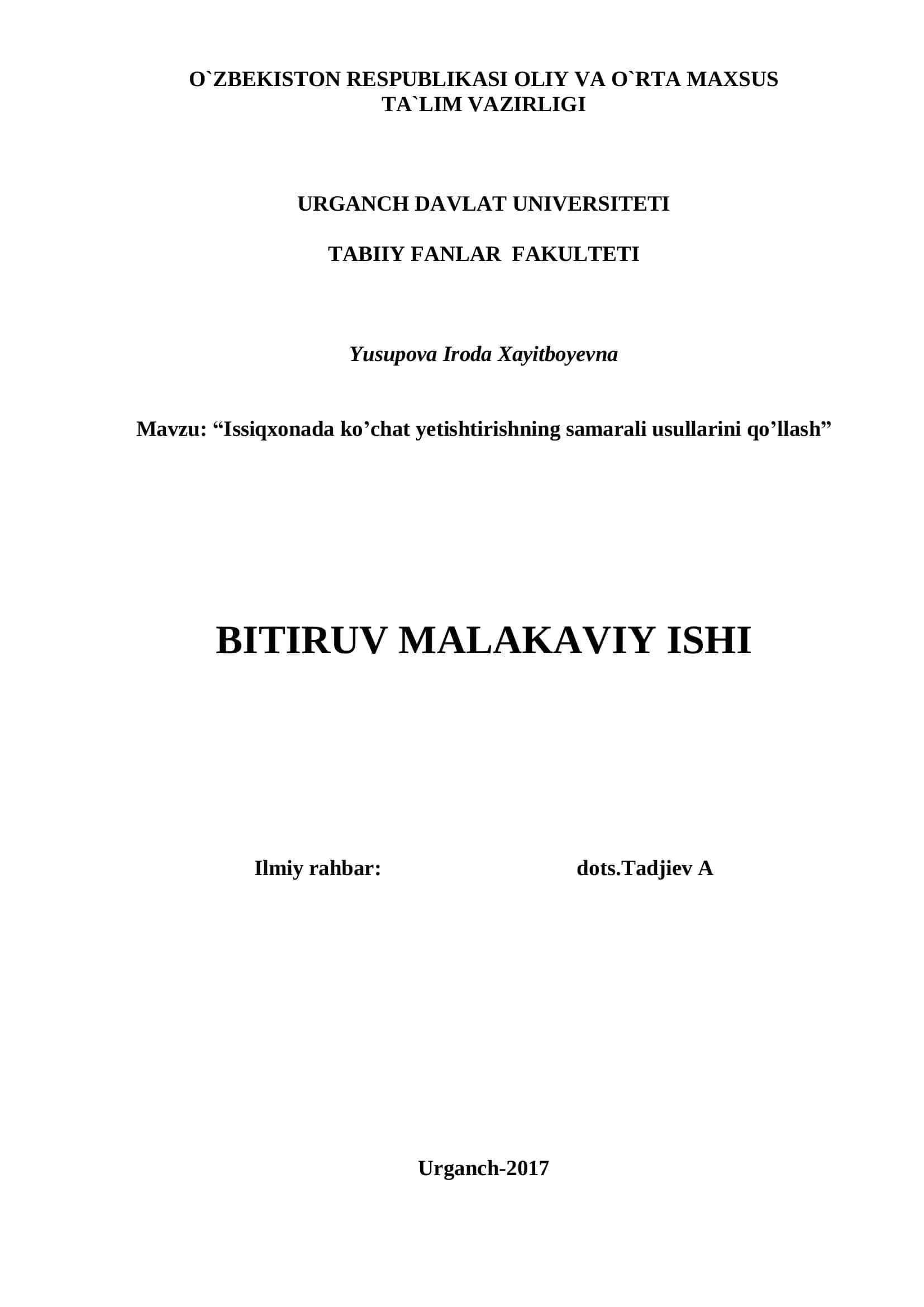 “Issiqxonada ko’chat yetishtirishning samarali usullarini qo’llash” 1