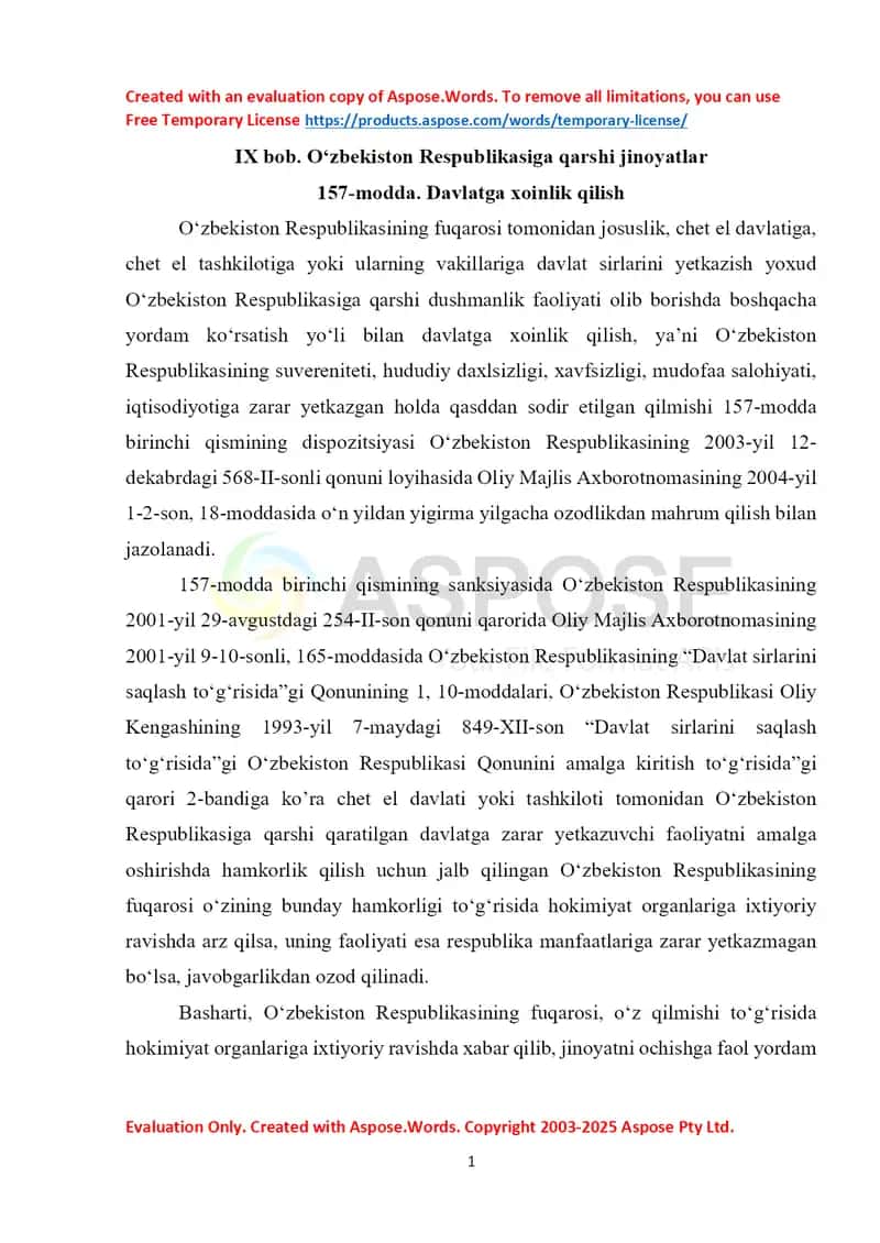 157-modda. Davlatga xoinlik qilish 1