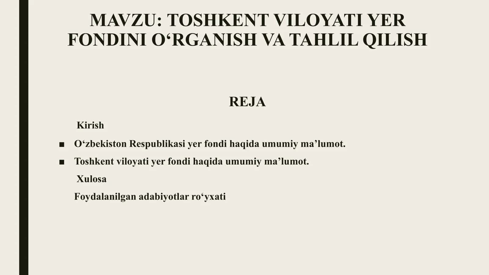 TOSHKENT VILOYATI YER FONDINI O‘RGANISH VA TAHLIL QILISH 1