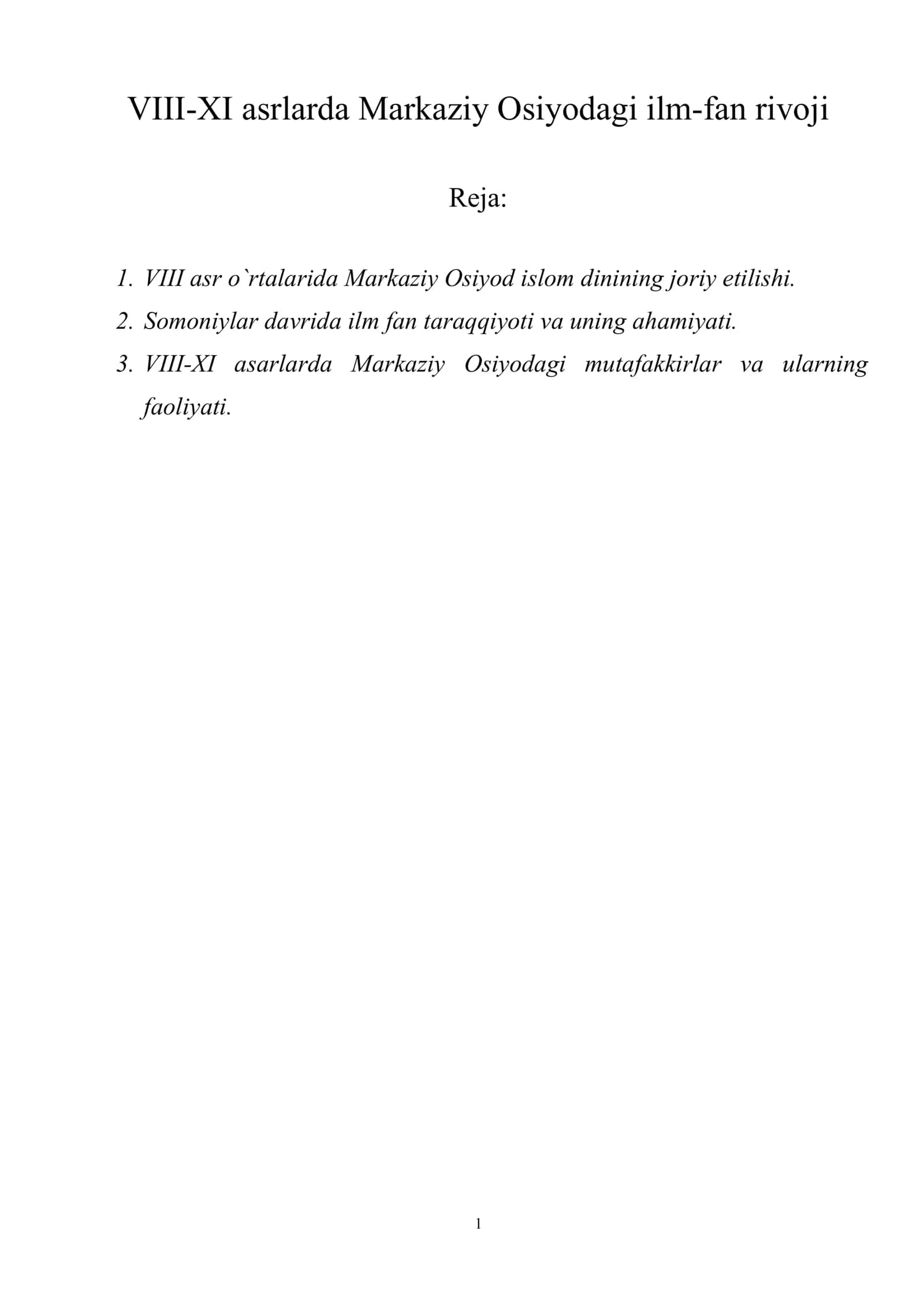 VIII-XI asrlarda Markaziy Osiyodagi ilm-fan rivoji 1