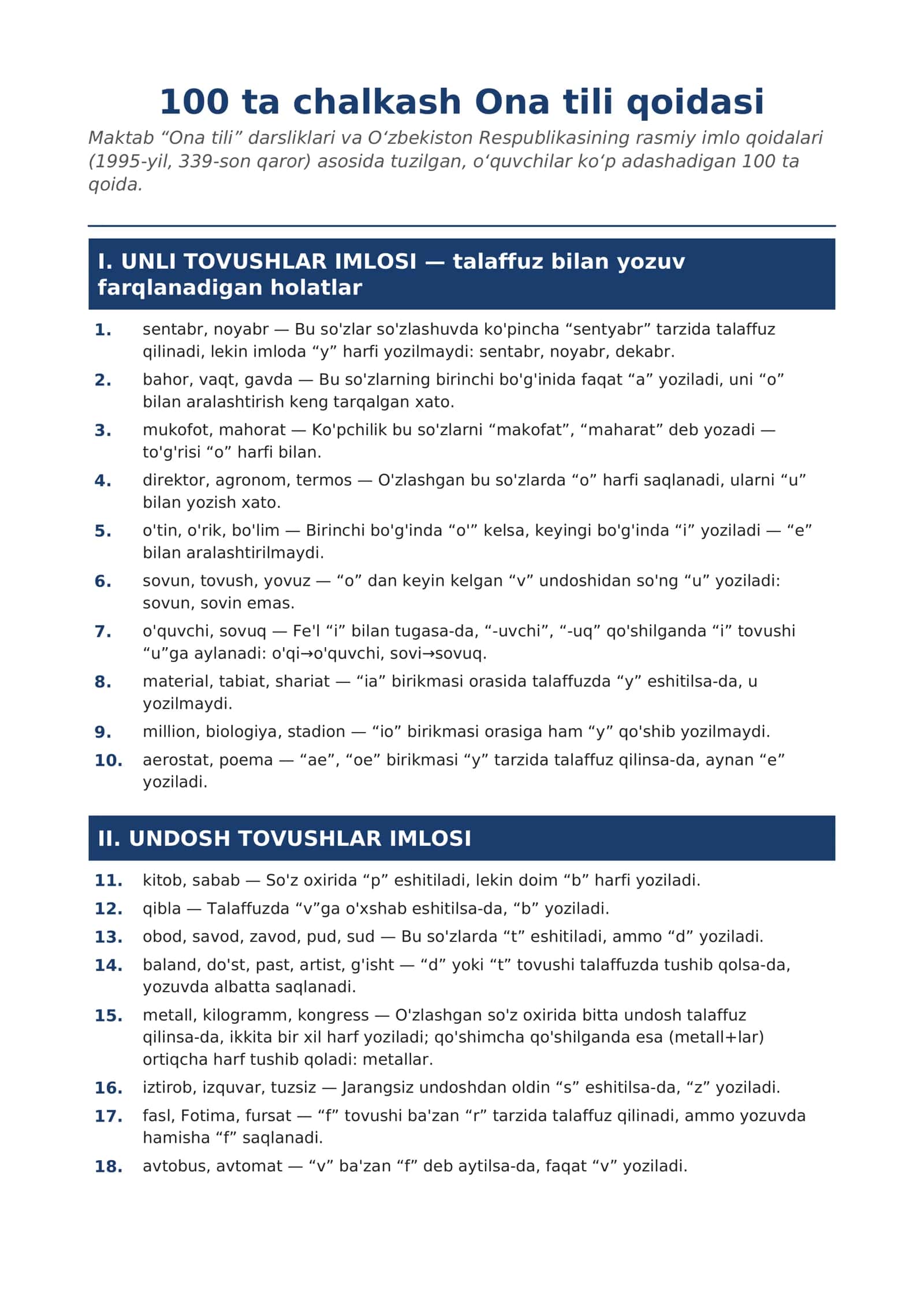 📘 Ona tilidan eng ko‘p chalkashiladigan 100 ta qoida | PDF qo‘llanma 1