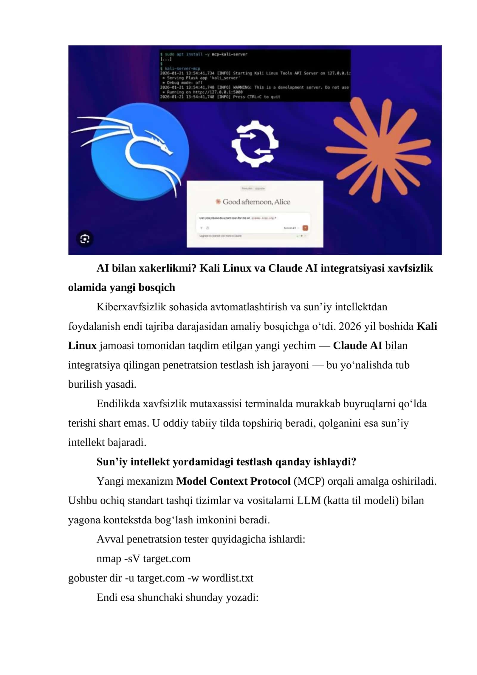 Kali Linux va Claude AI integratsiyasi 1