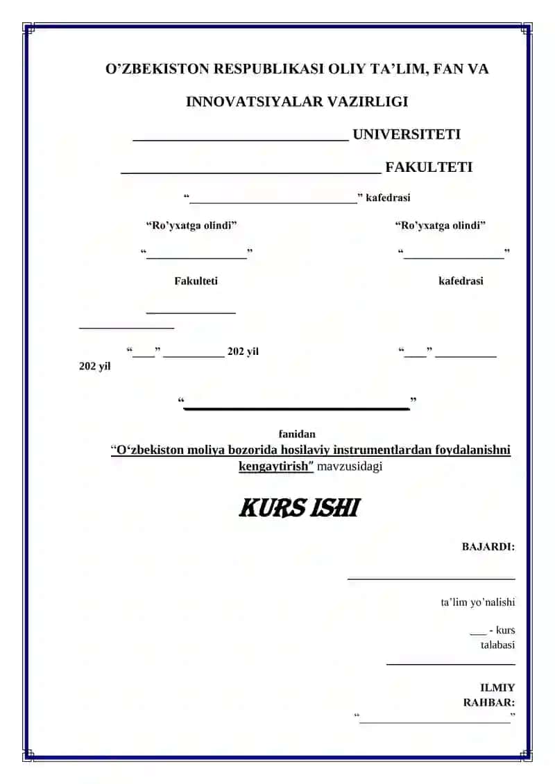 O‘zbekiston moliya bozorida hosilaviy instrumentlardan foydalanishni kengaytirish