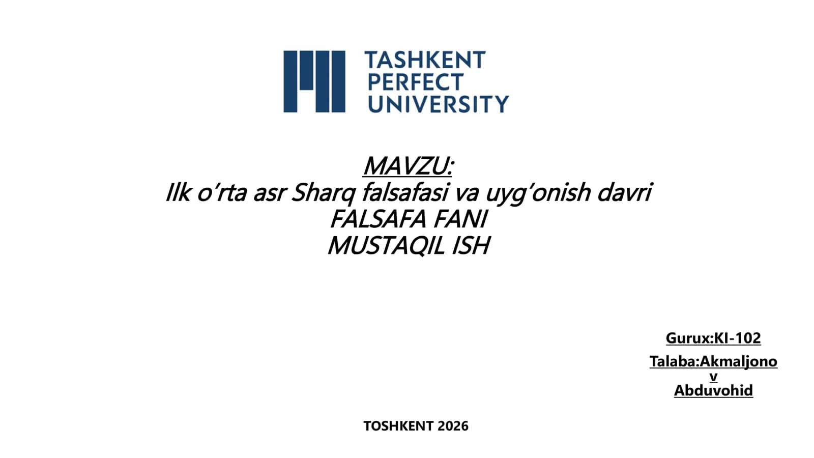 Ilk o’rta asr Sharq falsafasi va uyg’onish davri 1