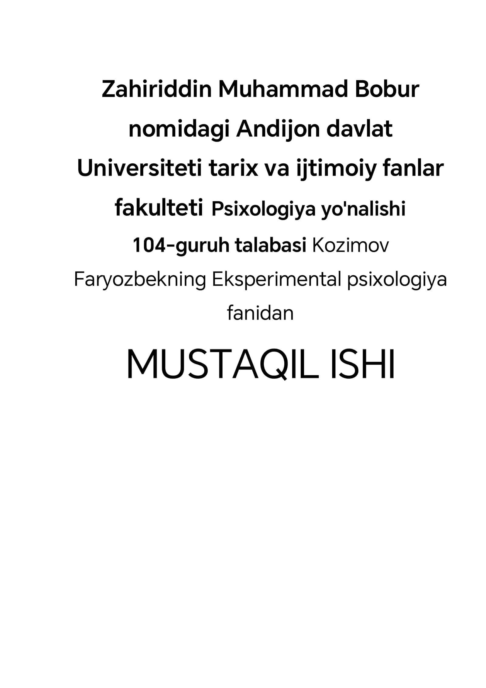 Eksperimental psixologiya fanidan MUSTAQIL ISHI 1