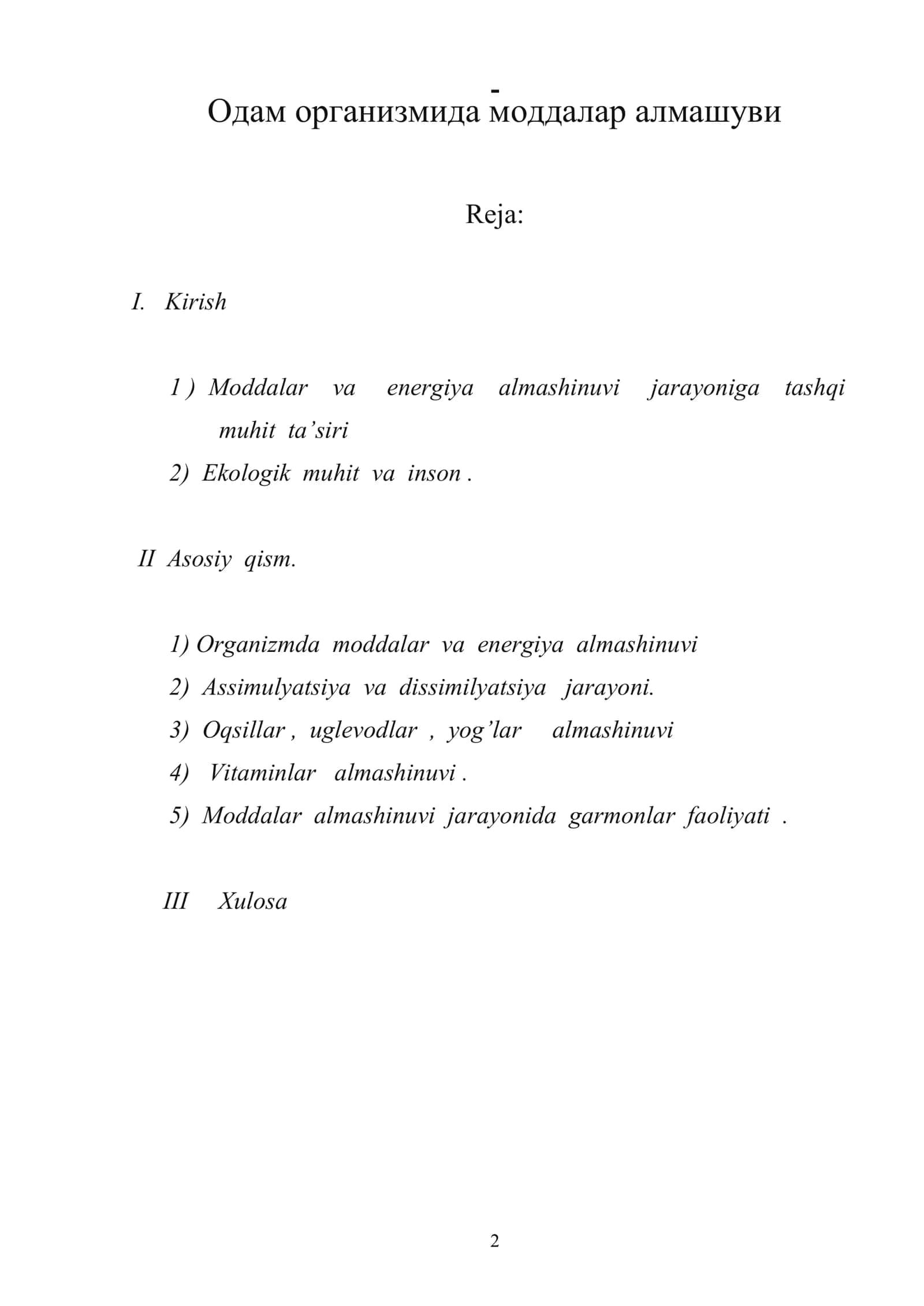 Одам организмида моддалар алмашуви 1