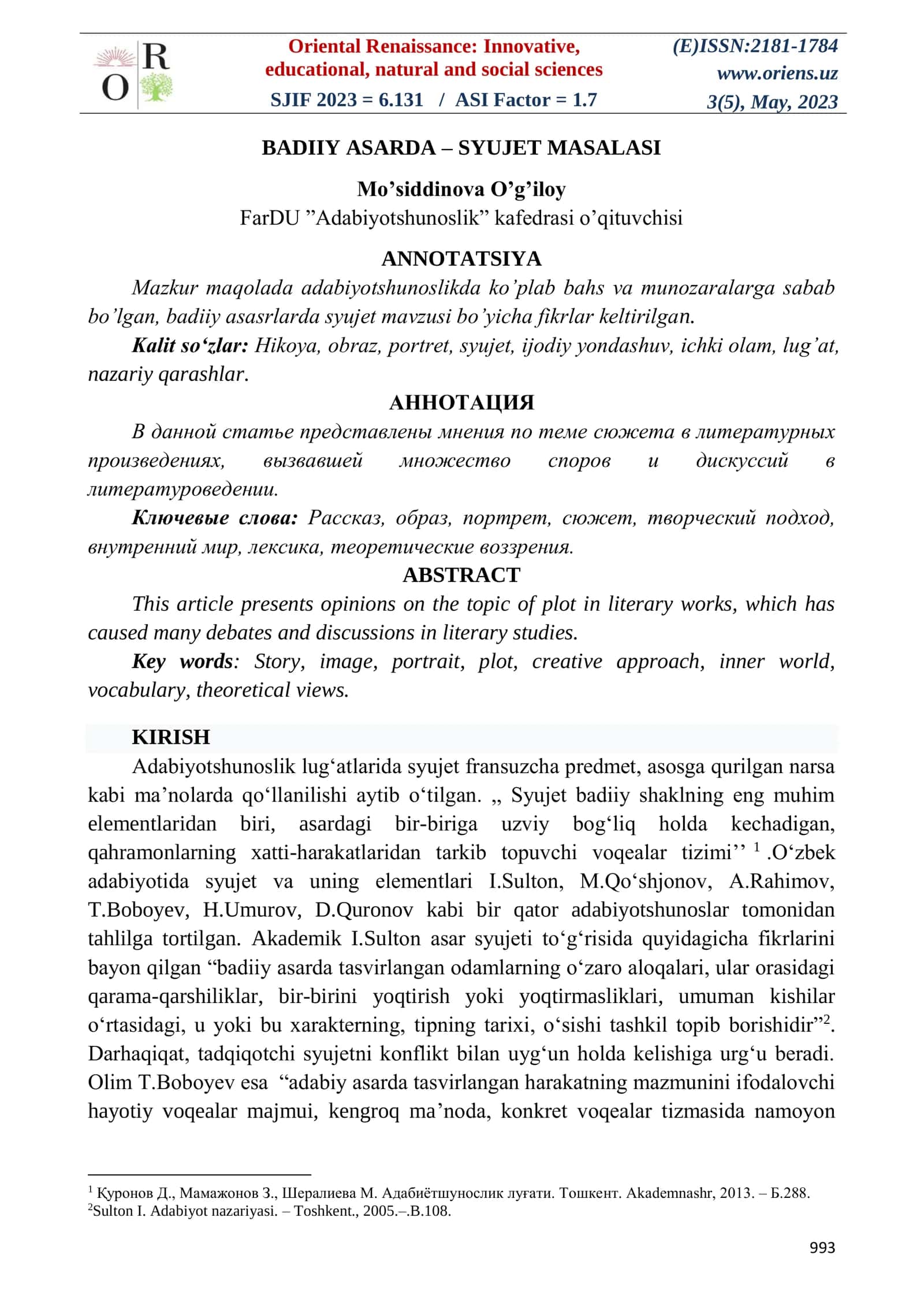BADIIY ASARDA – SYUJET MASALASI 1