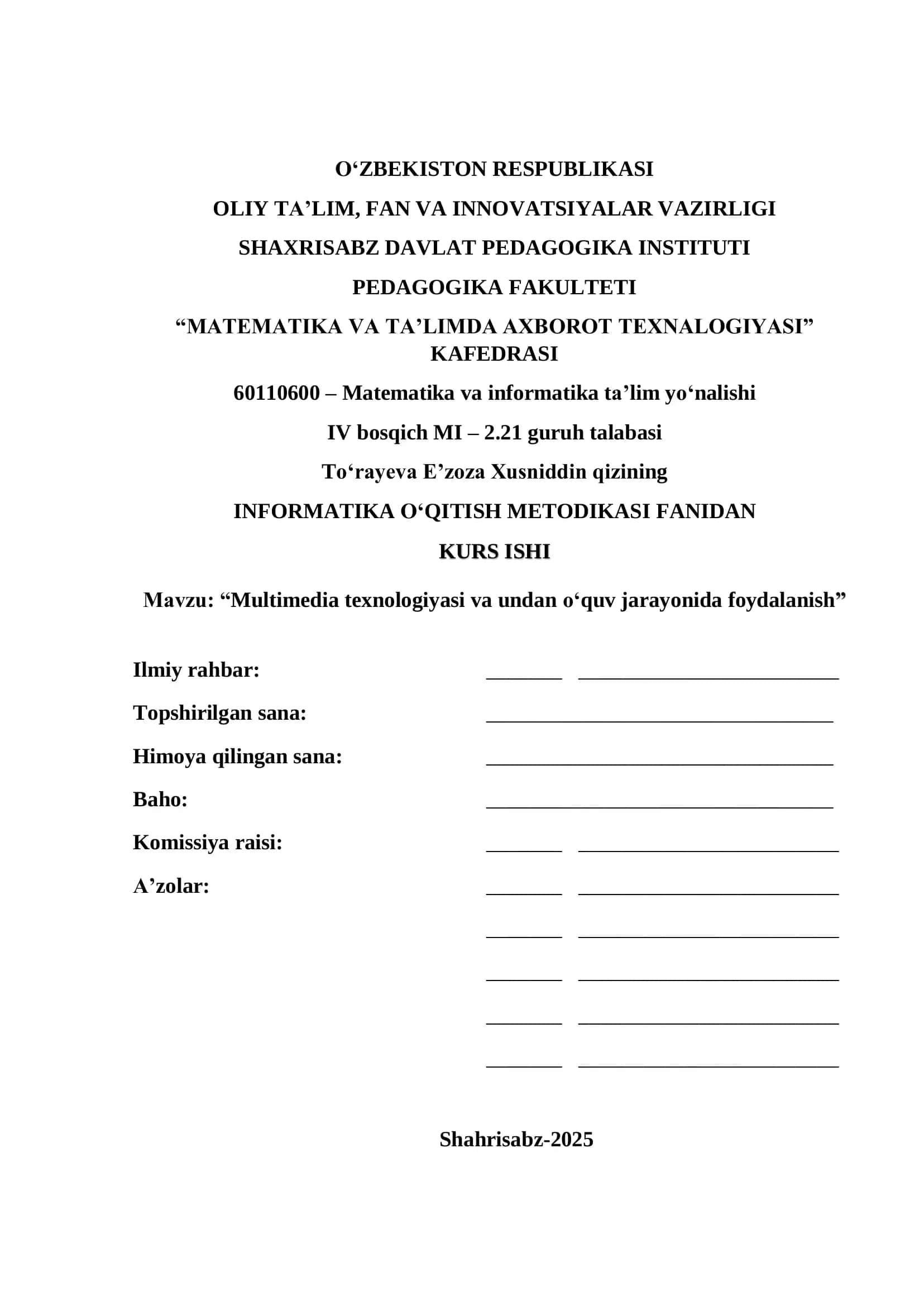 Multimedia texnologiyasi va undan o‘quv jarayonida foydalanish 1